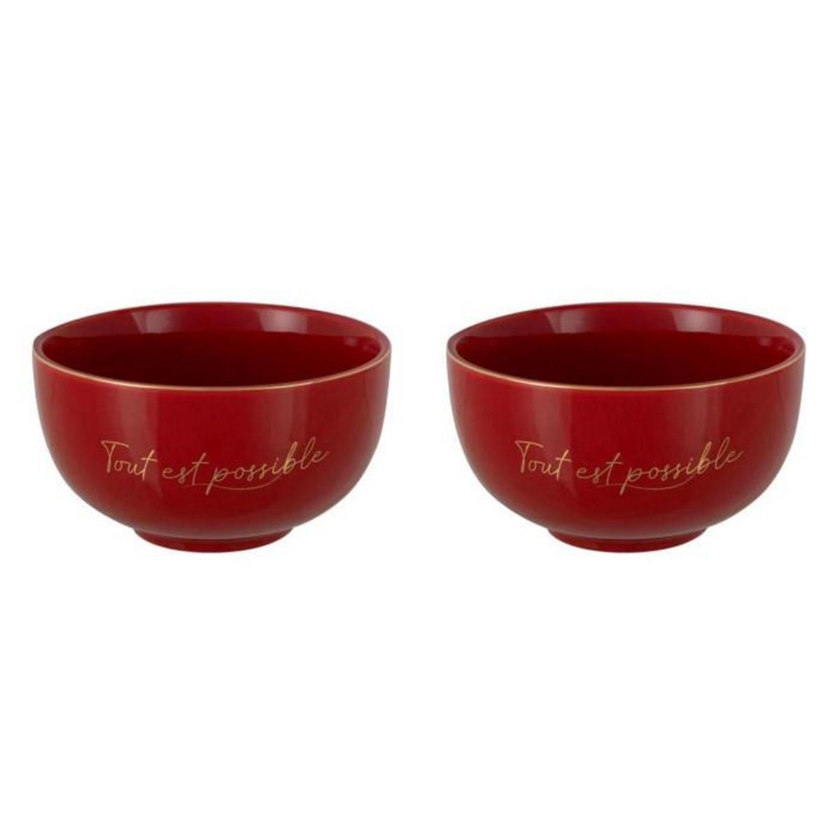 Paris Prix Lot de 2 Bols en Porcelaine  Ilene  14cm Rouge