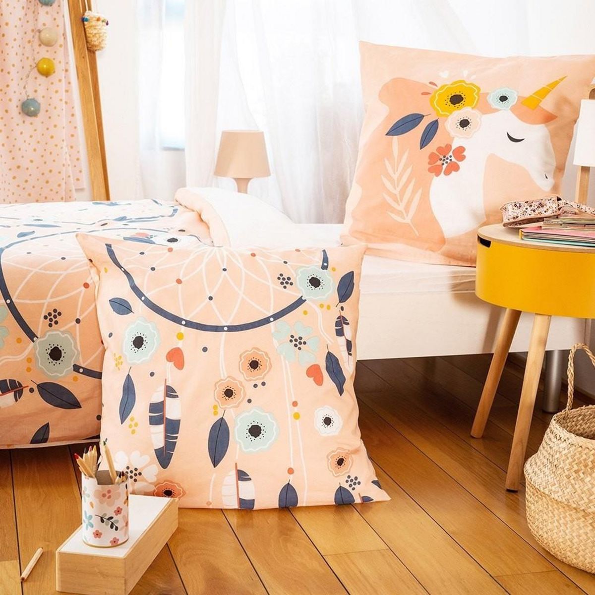 COTE DECO Housse de couette 140x200 Prunellia + taie 100% coton 57 fils