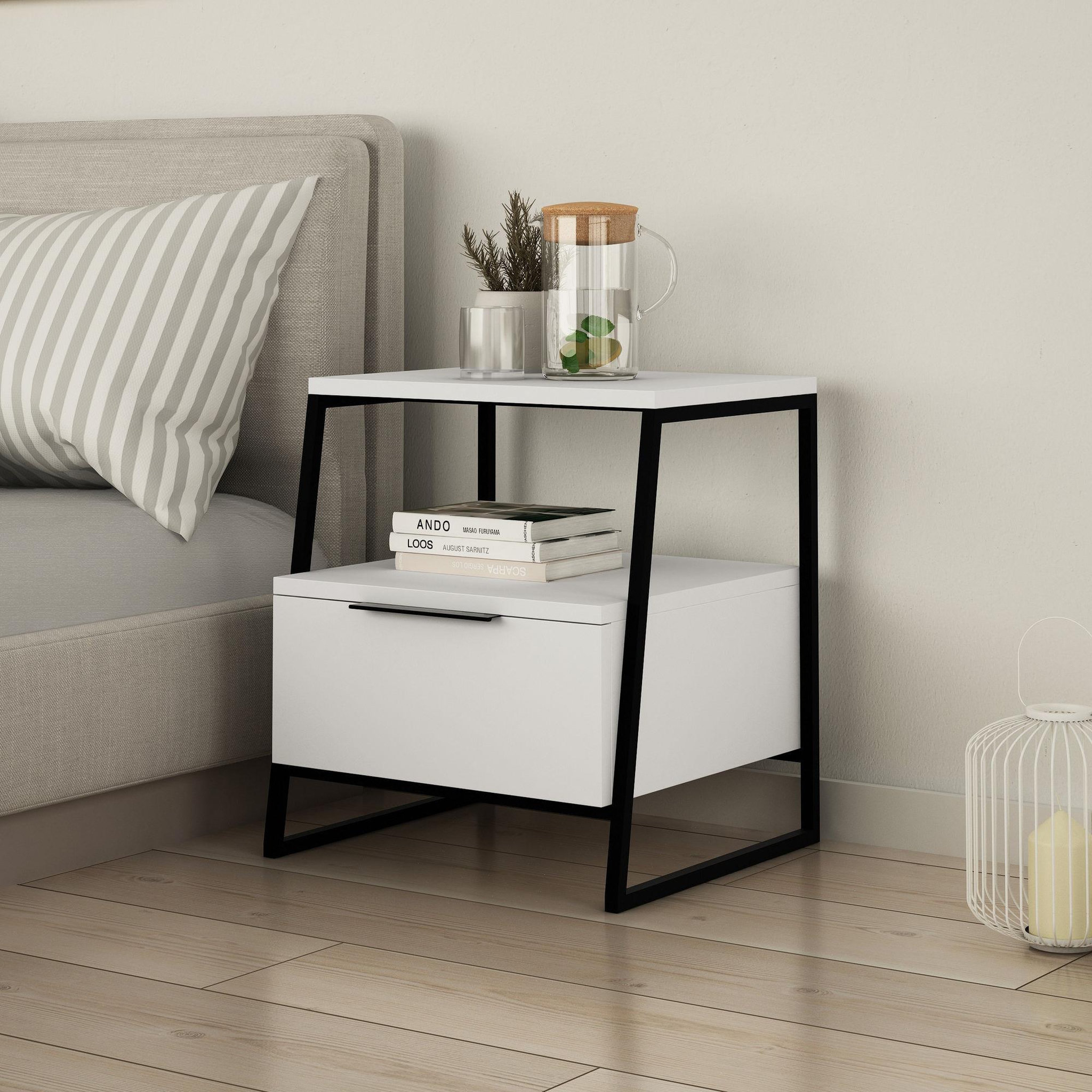 Voir la diapositive 2 : Habitat et Jardin Table de chevet en bois  pal  - 45 x 41 x 50 cm - blanc