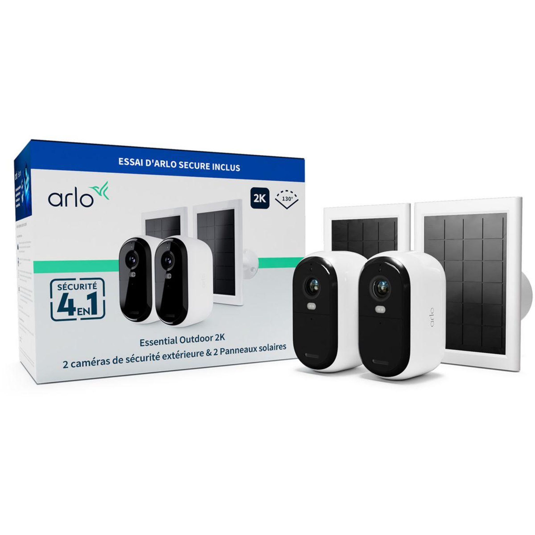 Voir la diapositive 4 : ARLO Caméra de surveillance 2 caméras Essential 2K+2 Panneaux sol.