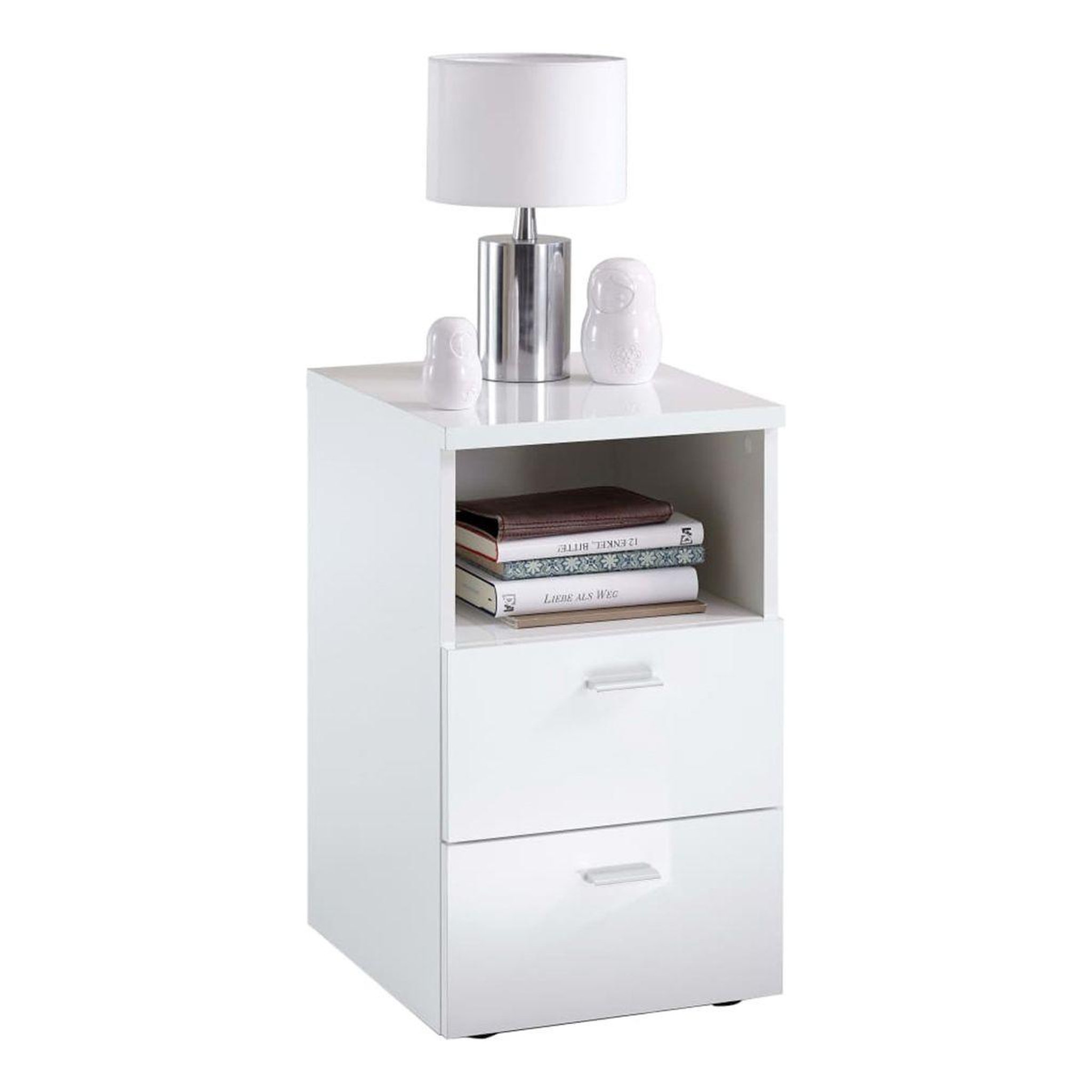 Paris Prix Table de chevet 2 tiroirs  macom  61cm blanc laqué