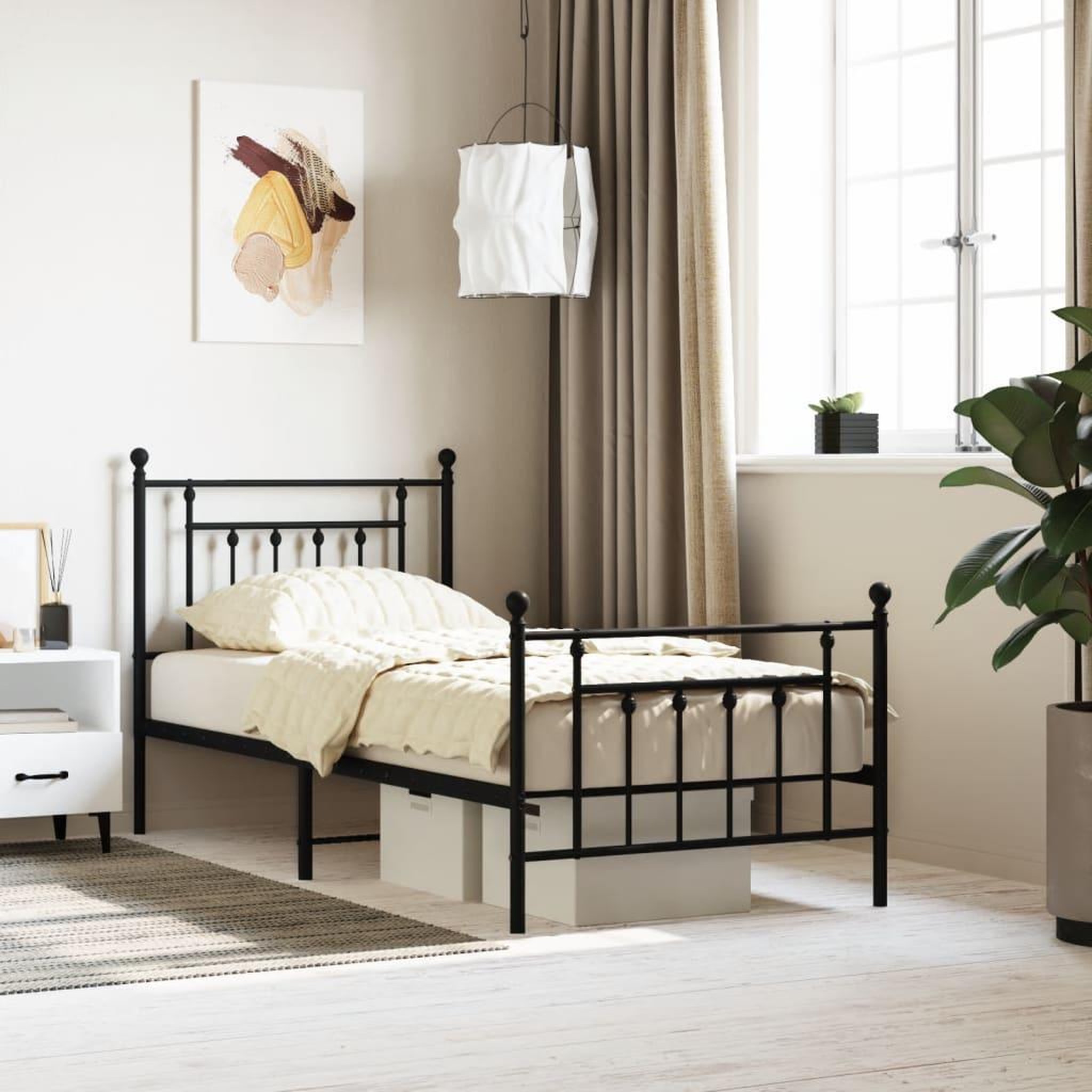 VIDAXL Cadre de lit metal sans matelas avec pied de lit noir 90x190 cm