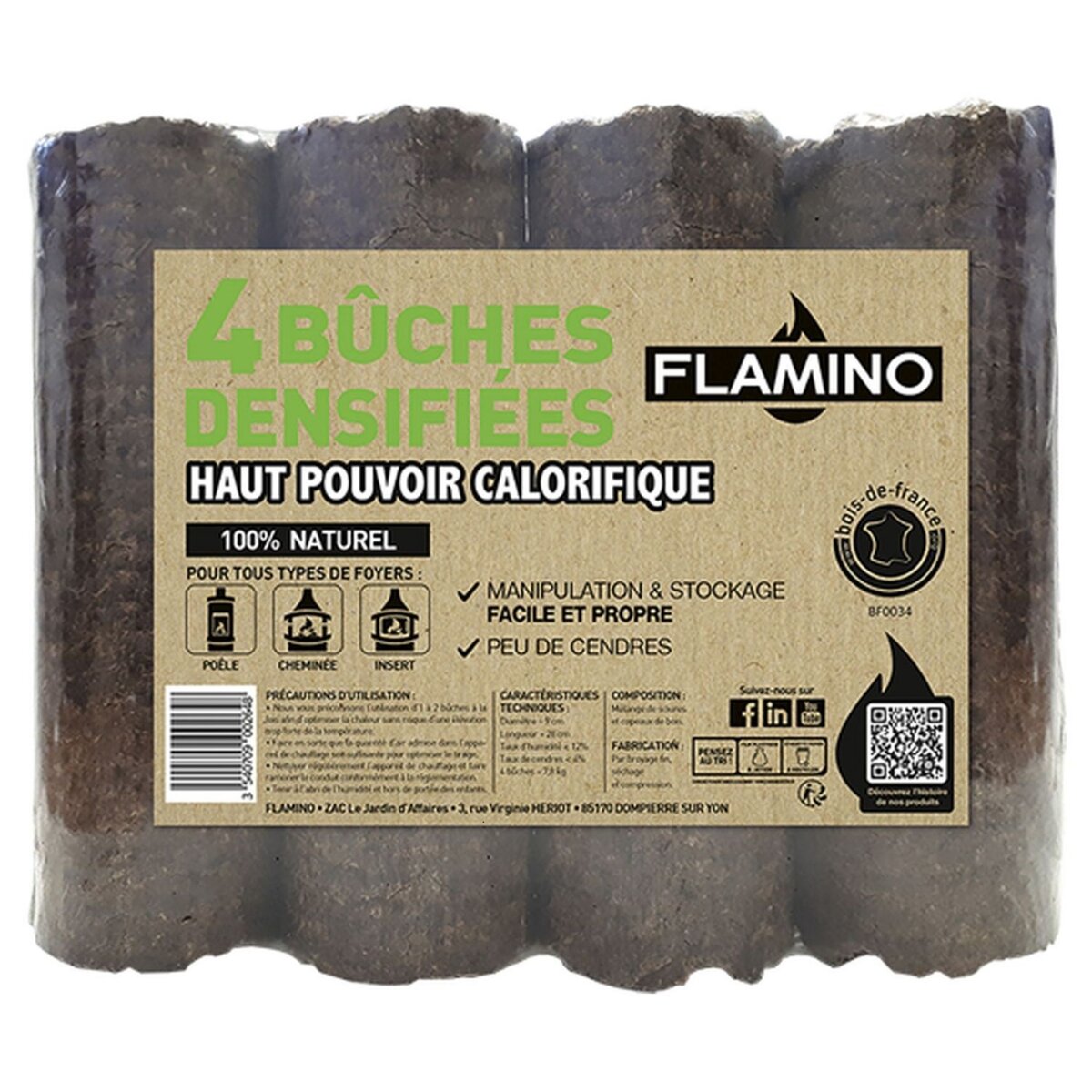 FLAMINO Buches bois densifié x4
