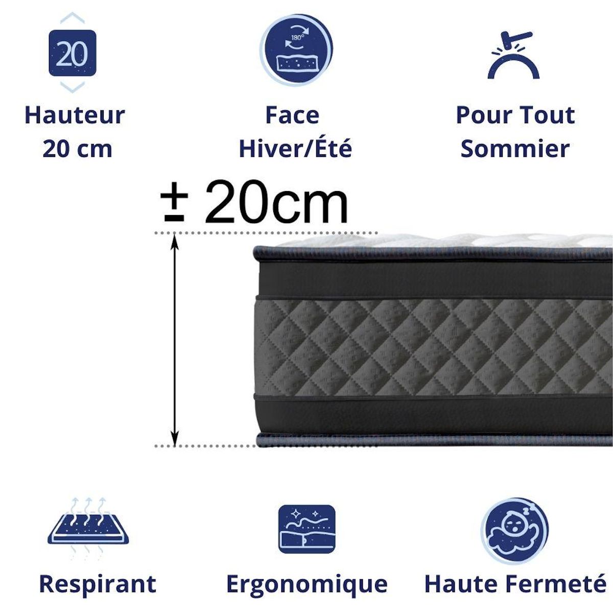 DAGOSTINO HOME Matelas 80x190 Mousse HR  Luxe Confort  Extra Ferme | Double Face (Été-Hiver) | Soutien Équilibré, Parfait et Tonique | H20cm