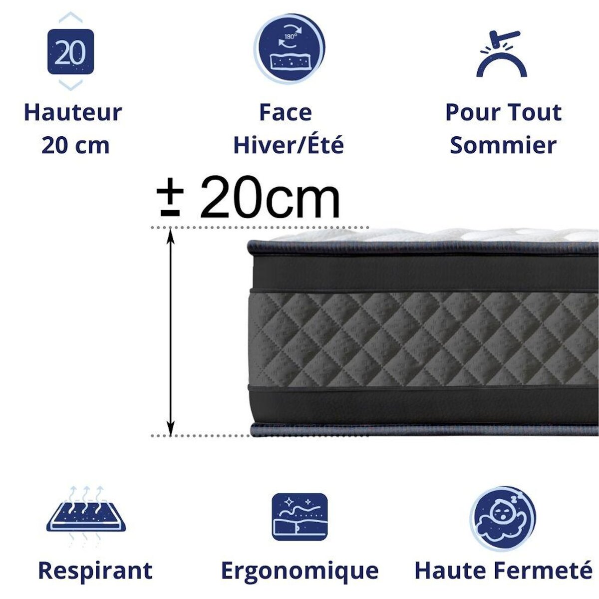 DAGOSTINO HOME Matelas 80x190 Mousse HR  Luxe Confort  Extra Ferme | Double Face (Été-Hiver) | Soutien Équilibré, Parfait et Tonique | H20cm
