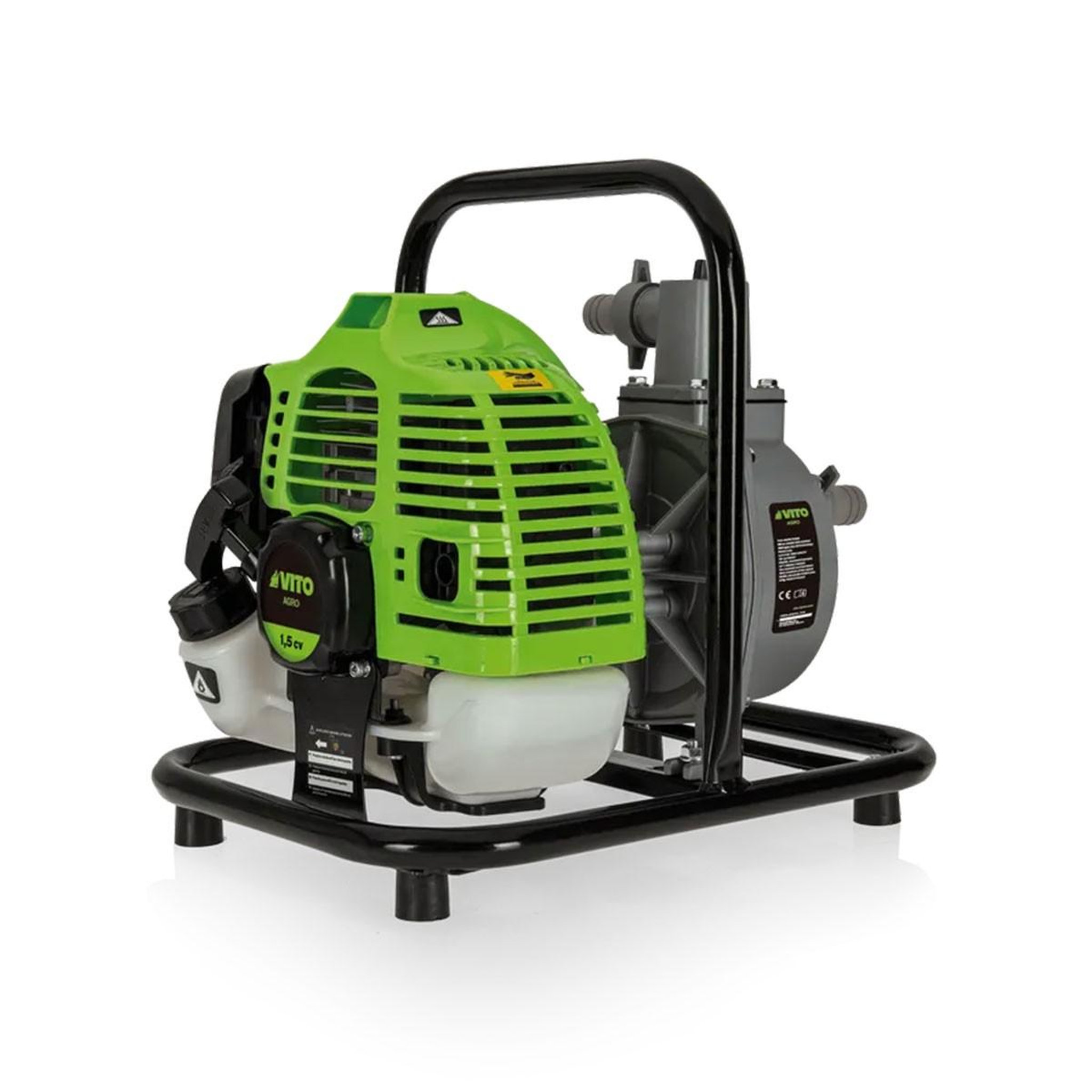 Voir la diapositive 3 : VITO Garden Pompe à eau thermique 43 cm3 raccords 50mm débit 6500 l/h eaux usées kit de10m tuyaux inclus  vito