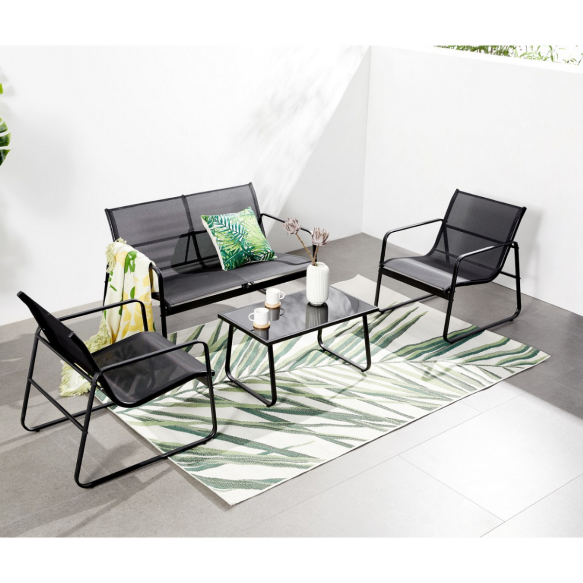 CONCEPT USINE Salon de jardin 4 places en métal SINTRA