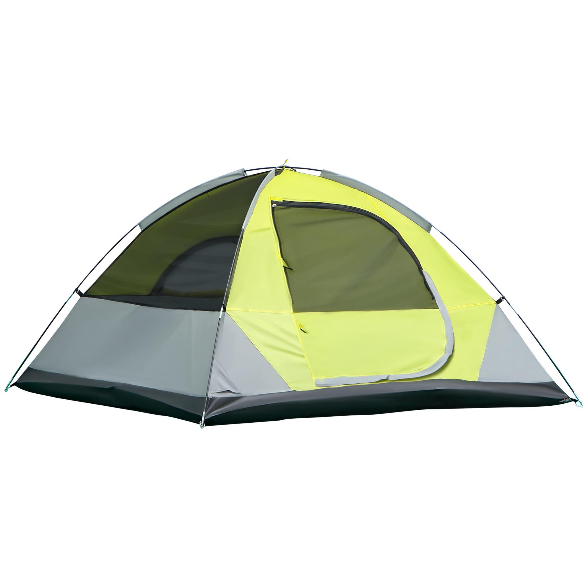 Voir la diapositive 1 : OUTSUNNY Tente de camping 3 personnes - portes zippées, poche rangement, sac transport inclus - dim. 210L x 210l x 119H cm - fibre verre polyester tissu Oxford gris vert