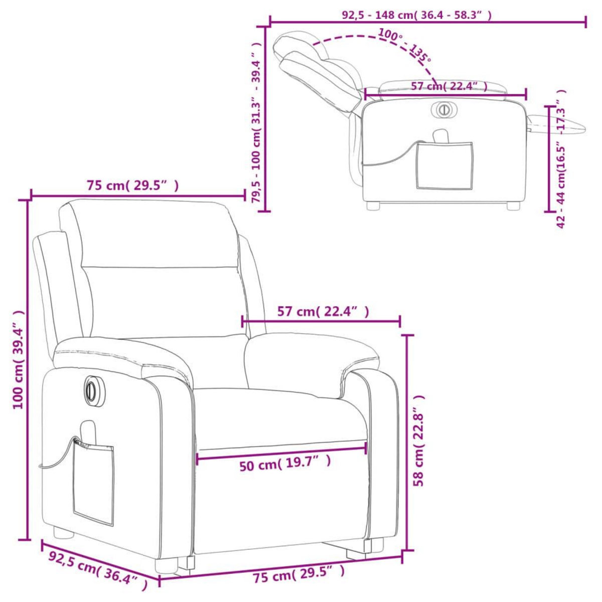 VIDAXL Fauteuil inclinable de massage electrique Marron fonce Tissu