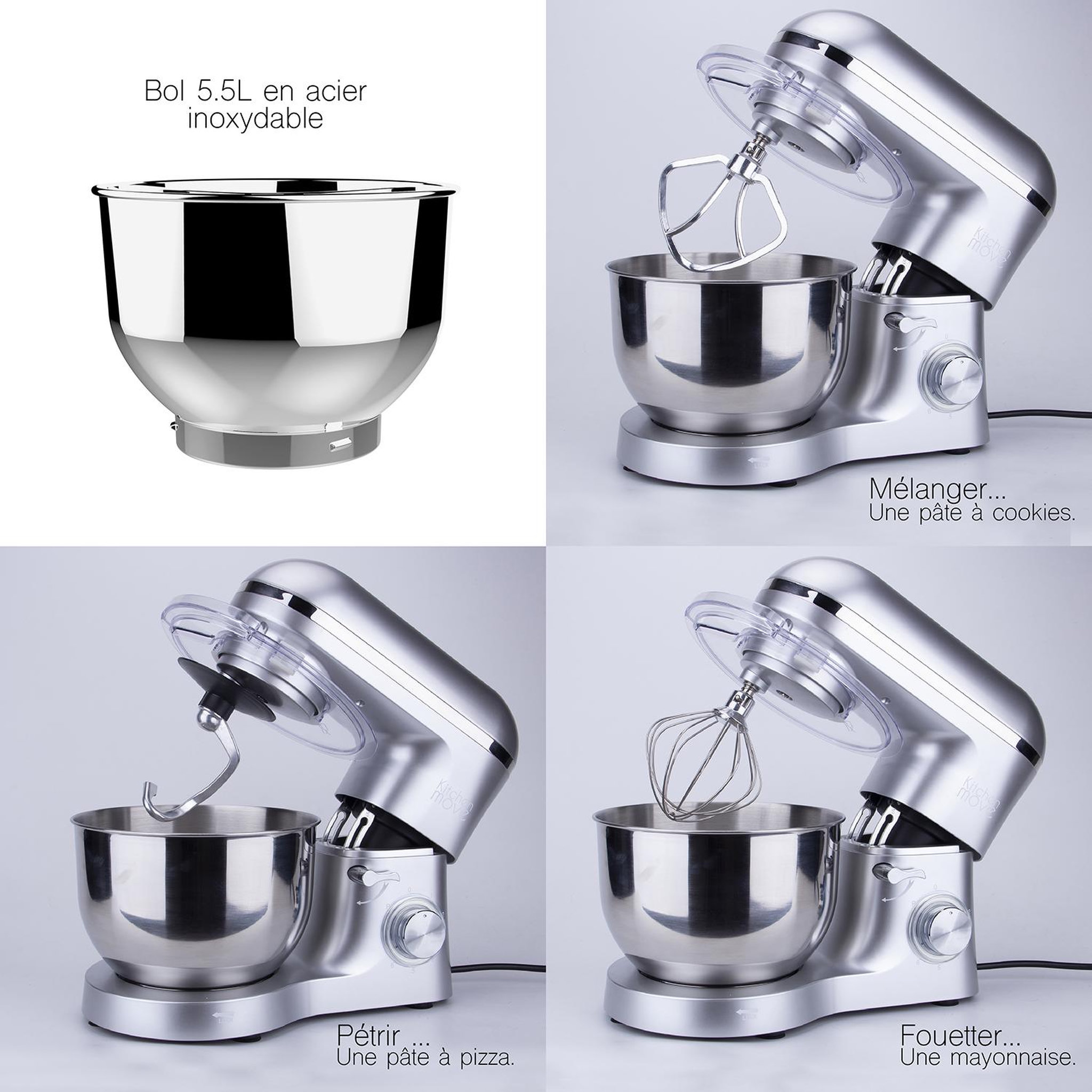 Voir la diapositive 2 : Kitchen move Robot patissier multifonction 5.5l 1500w gris - bat-1518-n