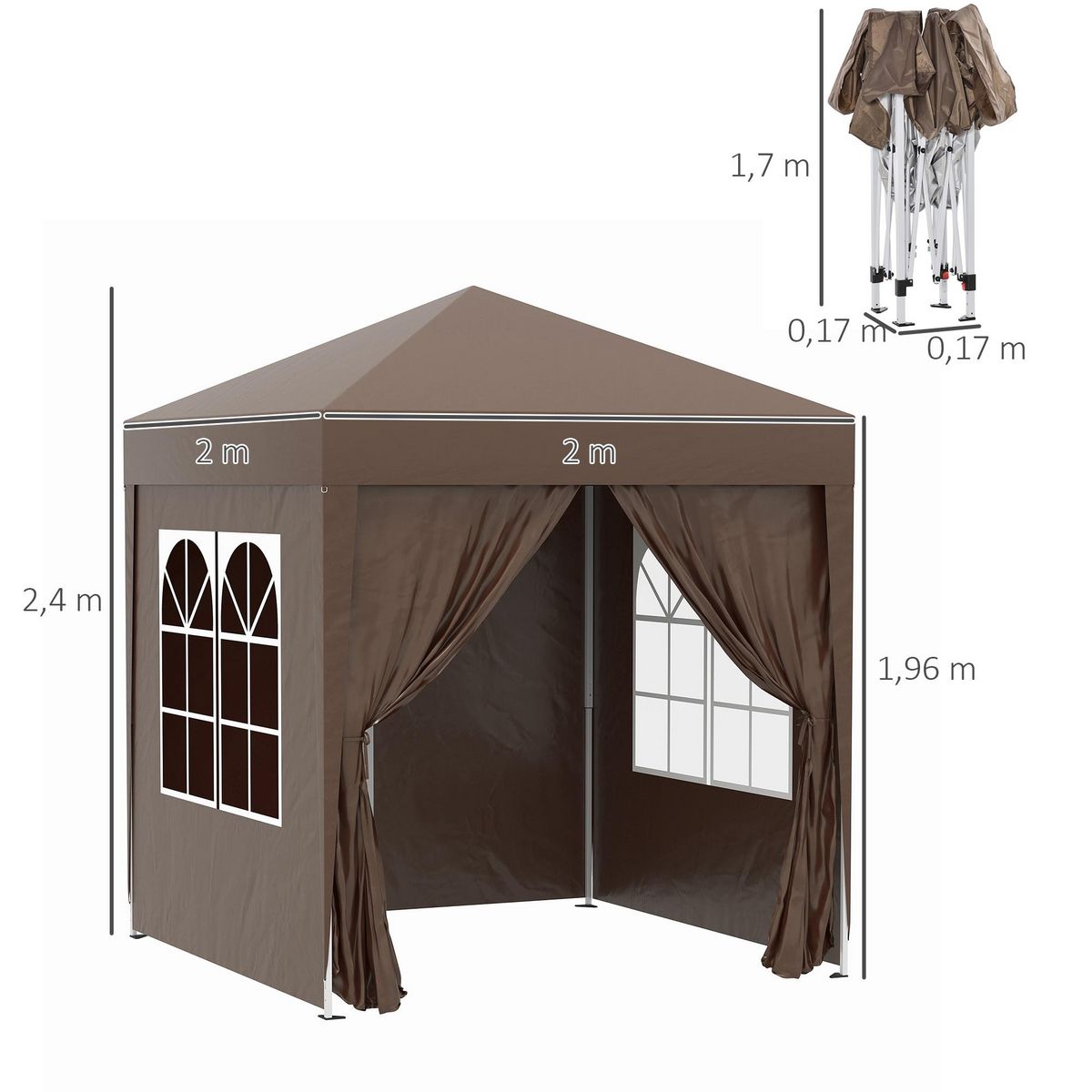 OUTSUNNY Tonnelle de jardin tente pliante barnum pop-up 2 x 2 m 4 parois latérales amovibles 2 fenêtres sac de transport pour camping, festival, plage, jardin chocolat