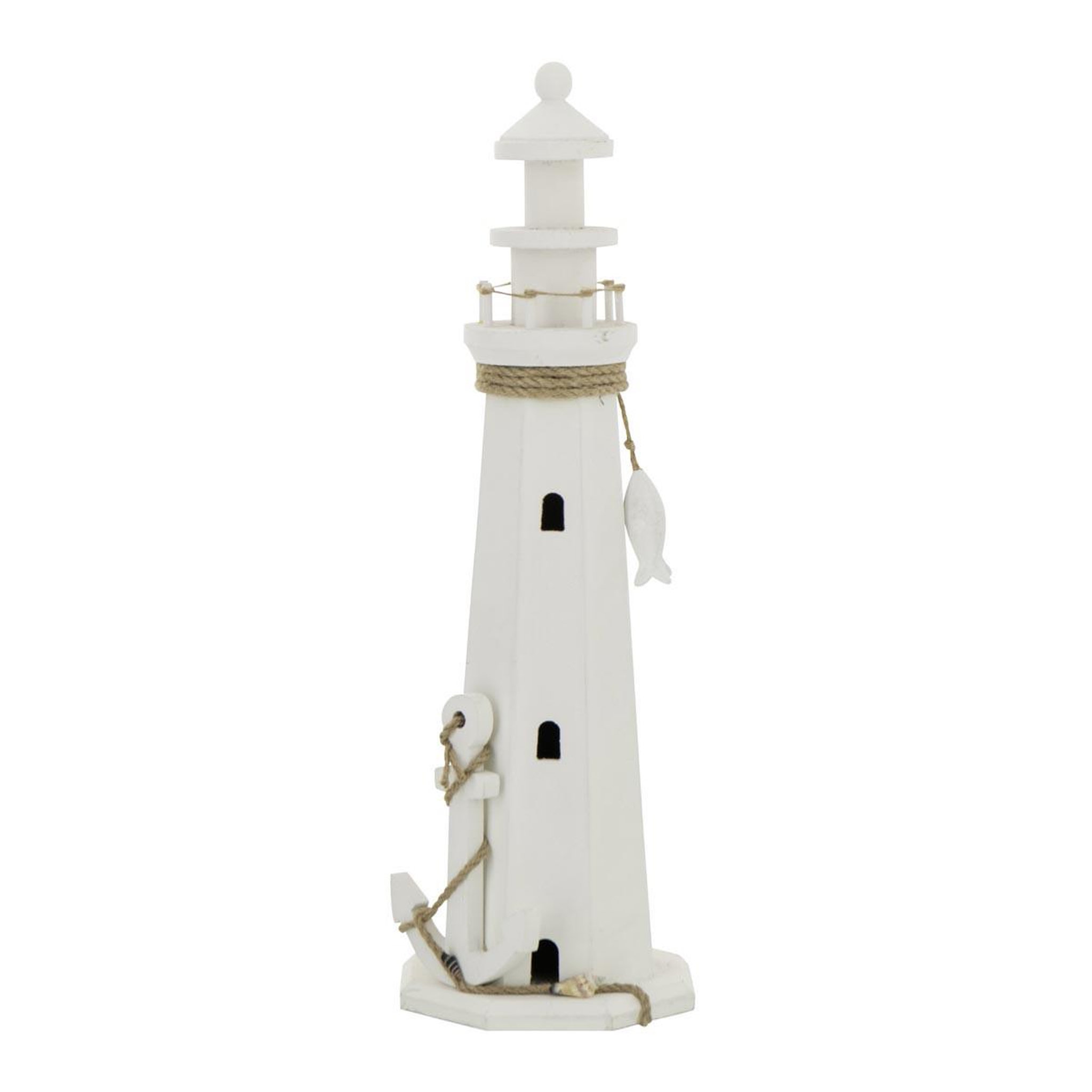 J-LINE Phare déco en bois  bréhat  53cm blanc