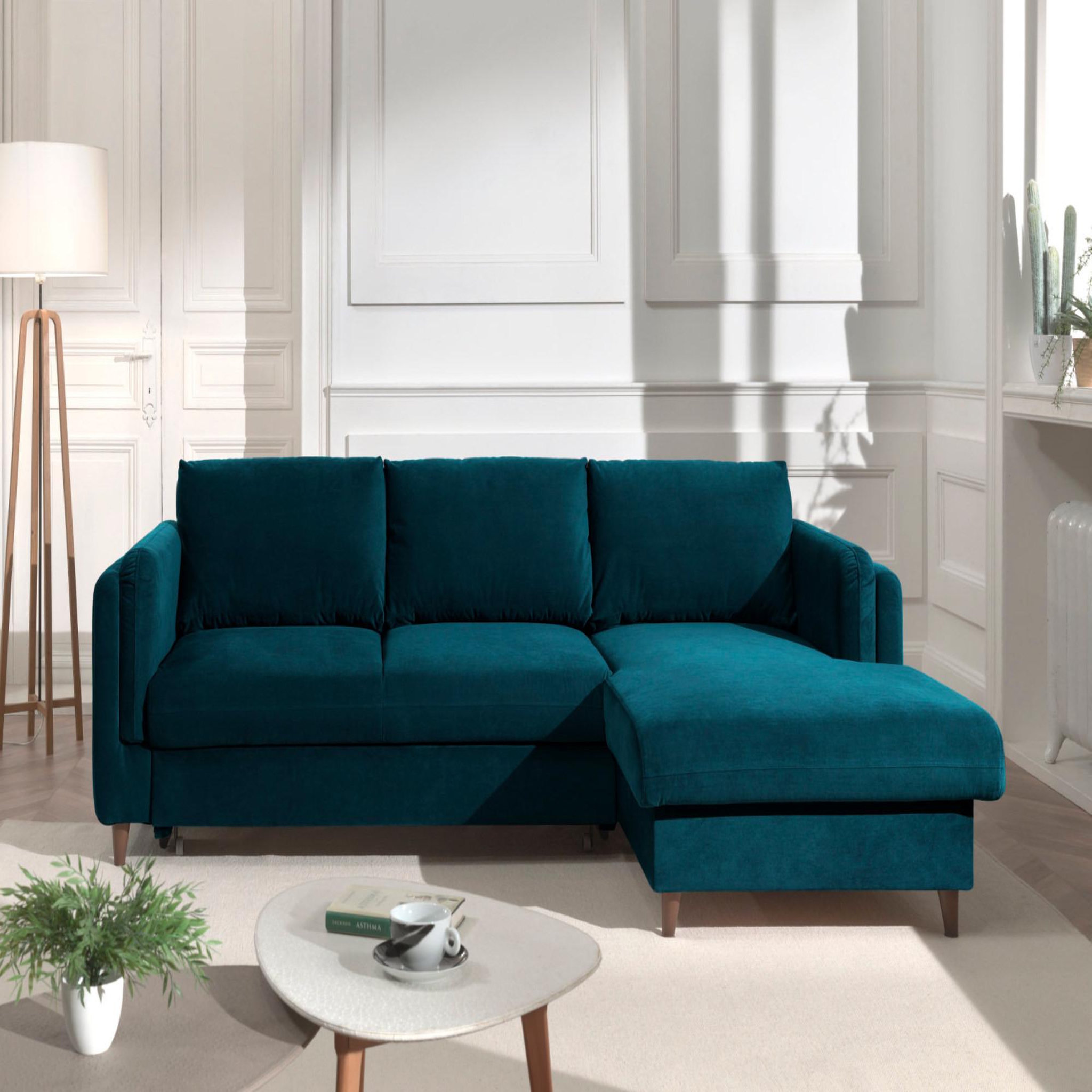 Voir la diapositive 6 : BEST MOBILIER Brooke - canapé d'angle droit - convertible avec coffre - 4 places - en velours