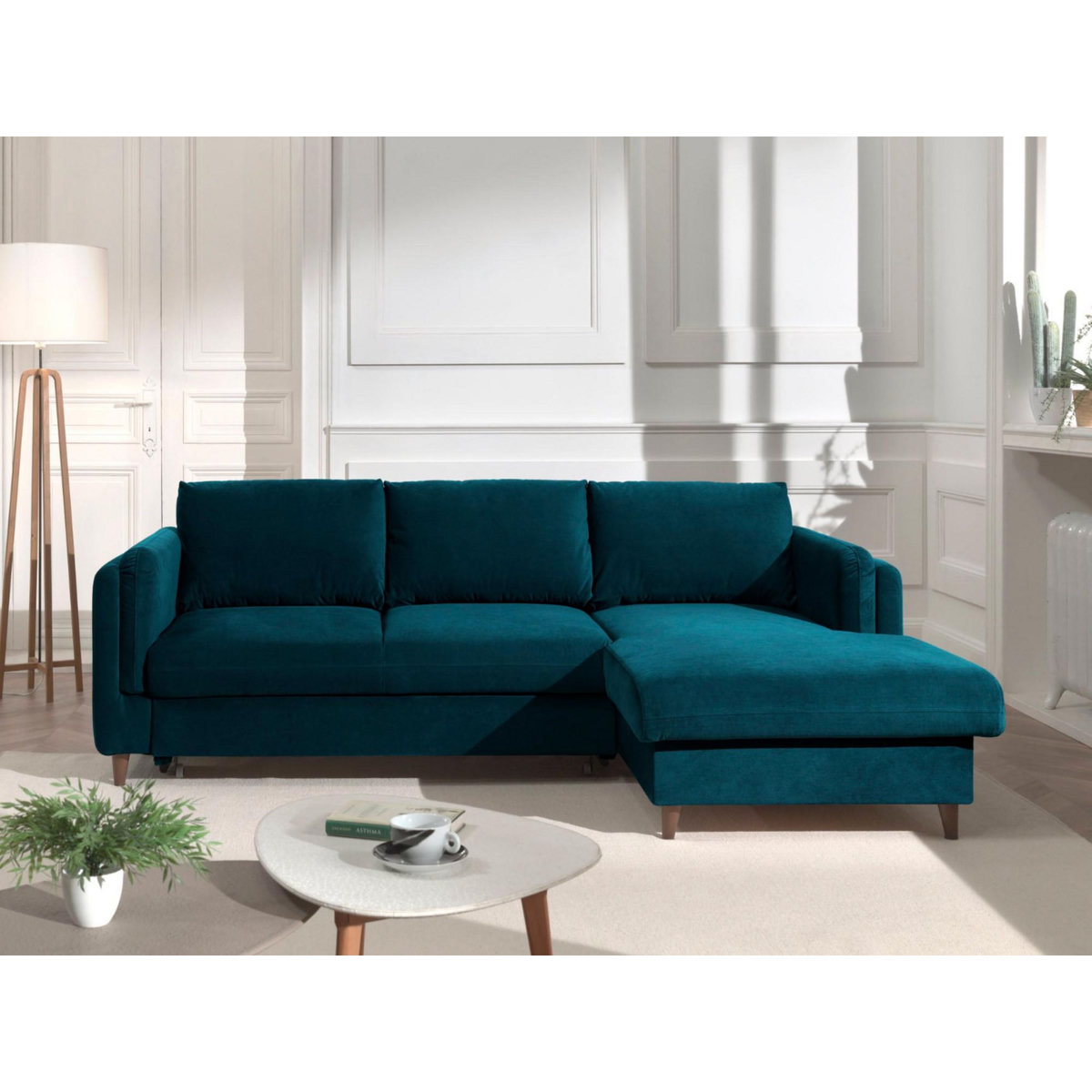 LISA DESIGN Brooke - canapé d'angle droit - convertible avec coffre - 4 places - en velours