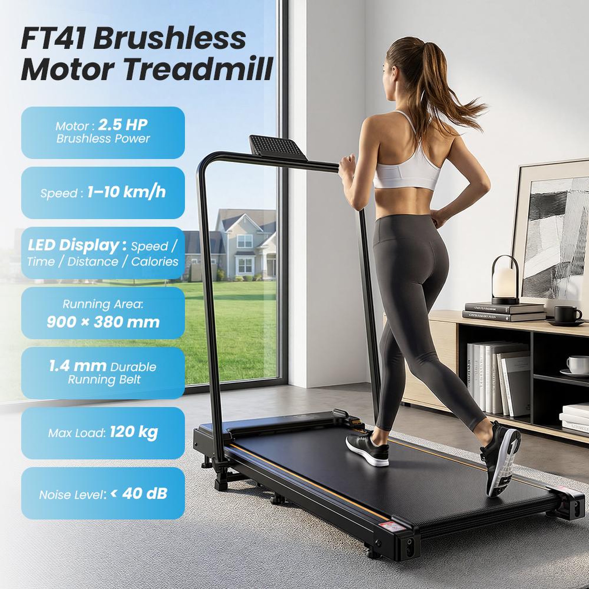 Voir la diapositive 2 : FORMILL Tapis de marche incliné formill ft41 avec barre d'appui, pliable, vitesse 1-10 km/h