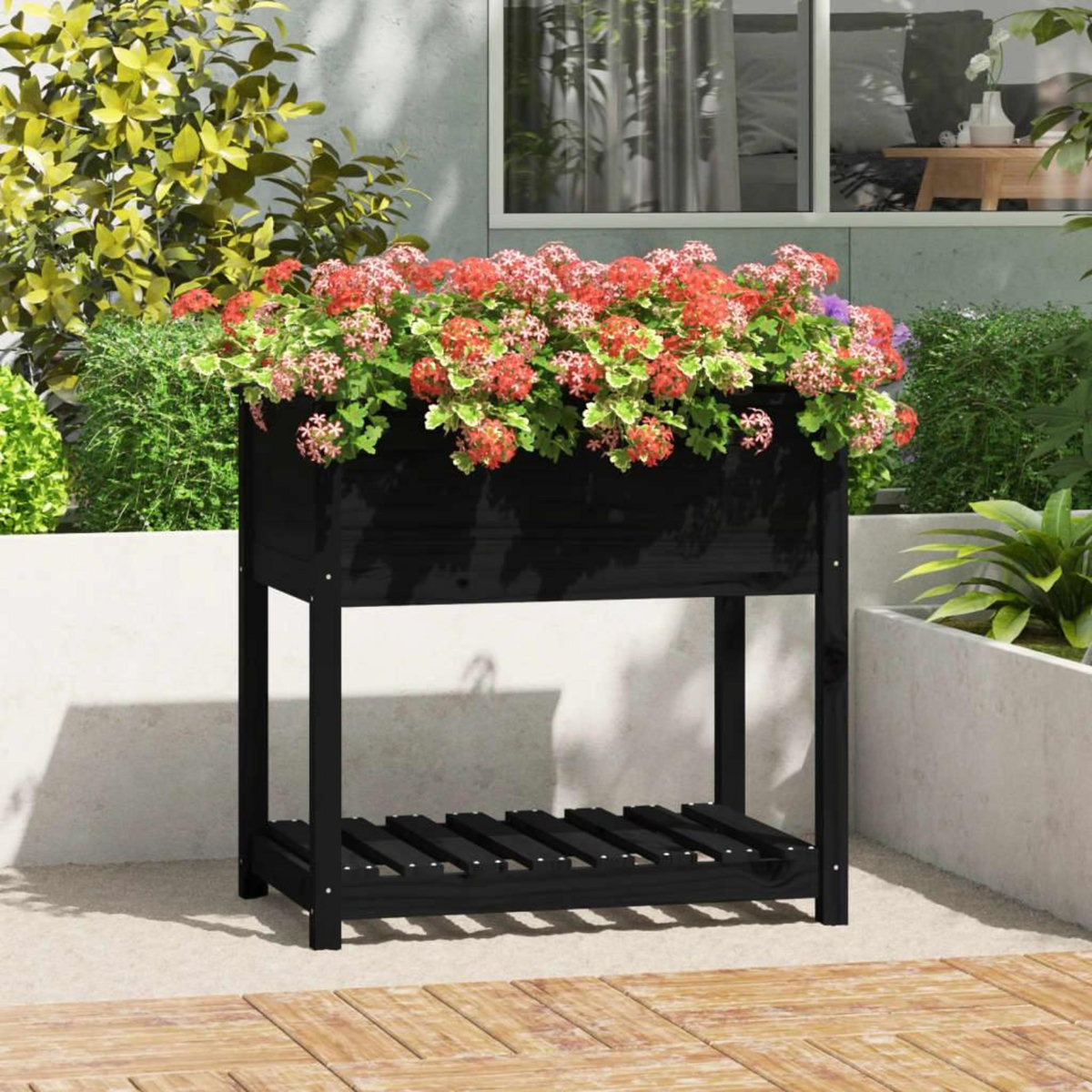VIDAXL Jardiniere avec etagere Noir 82,5x54x81 cm Bois massif de pin