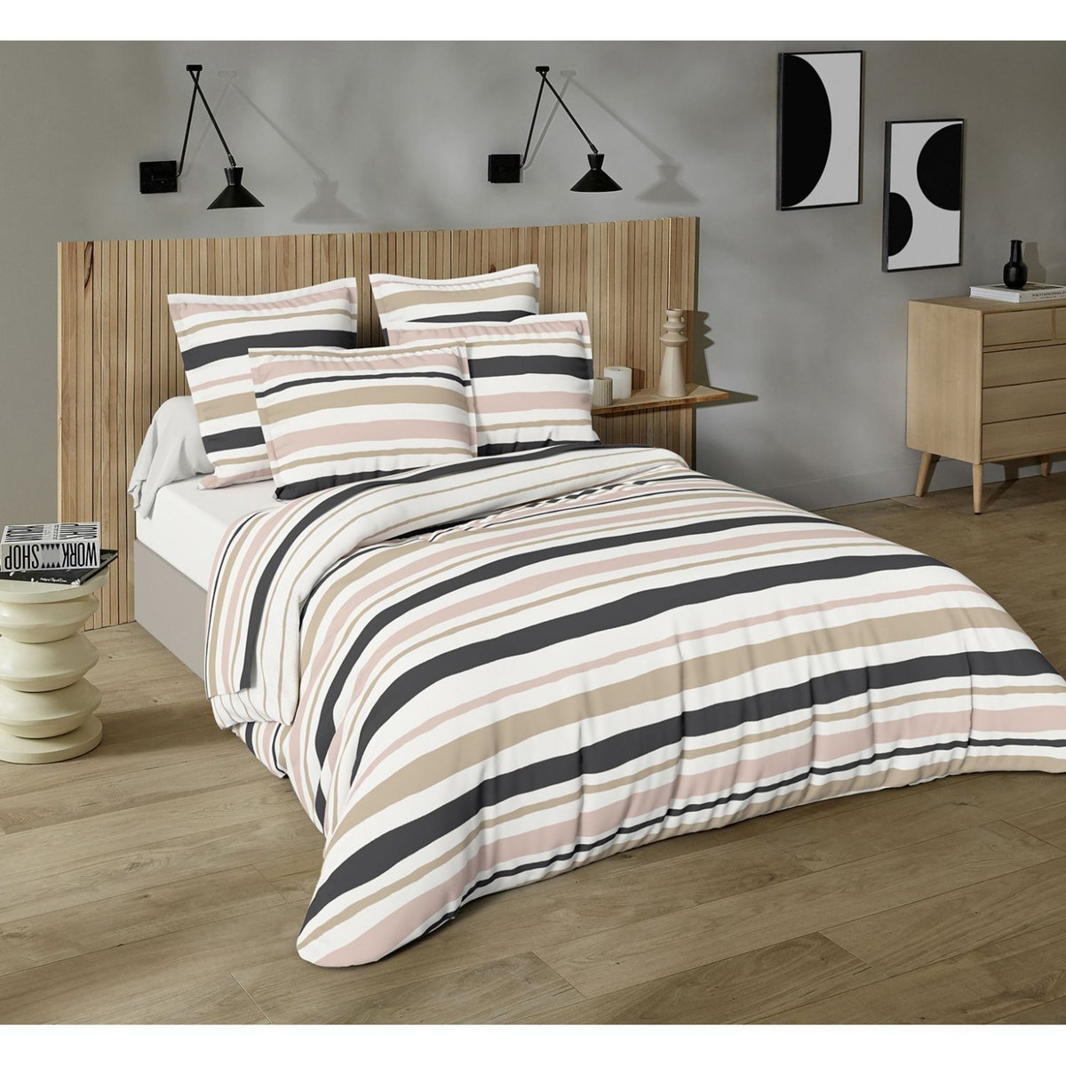 ACTUEL Parure housse de couette en polycoton 51 fils + drap housse MARCY