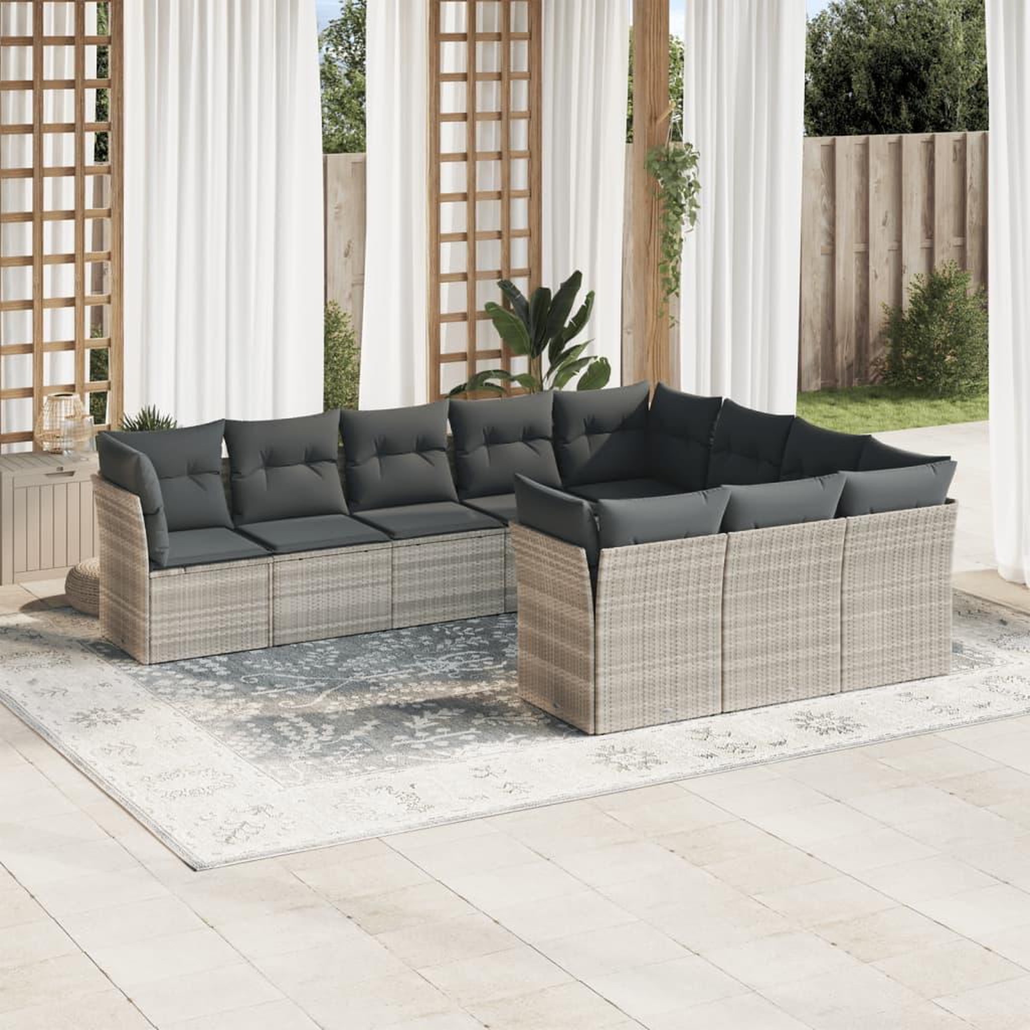 VIDAXL Salon de jardin avec coussins 10 pcs gris clair resine tressee