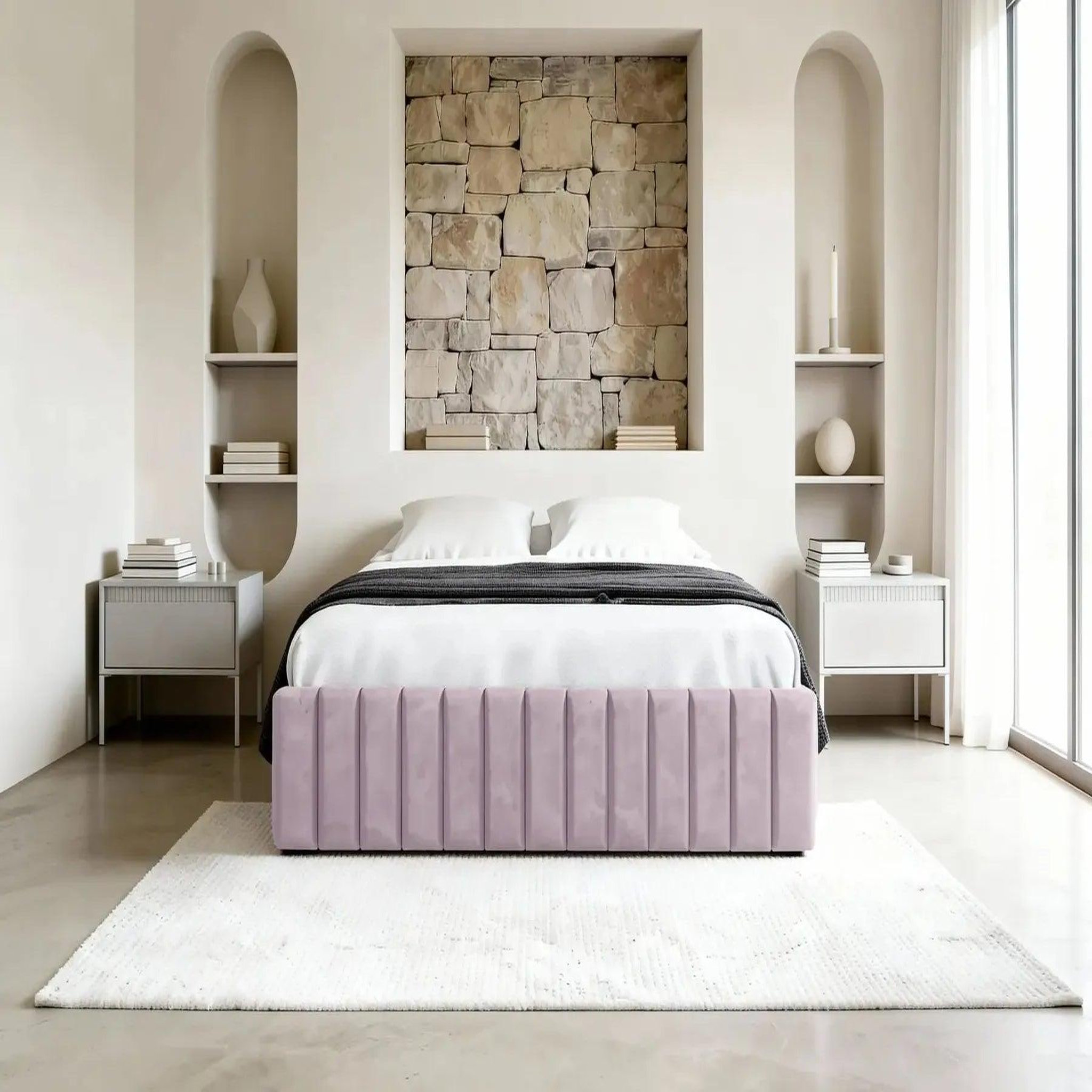 Voir la diapositive 2 : CASANOVA PARIS Elena - lit coffre tissu velours 140x200cm beige