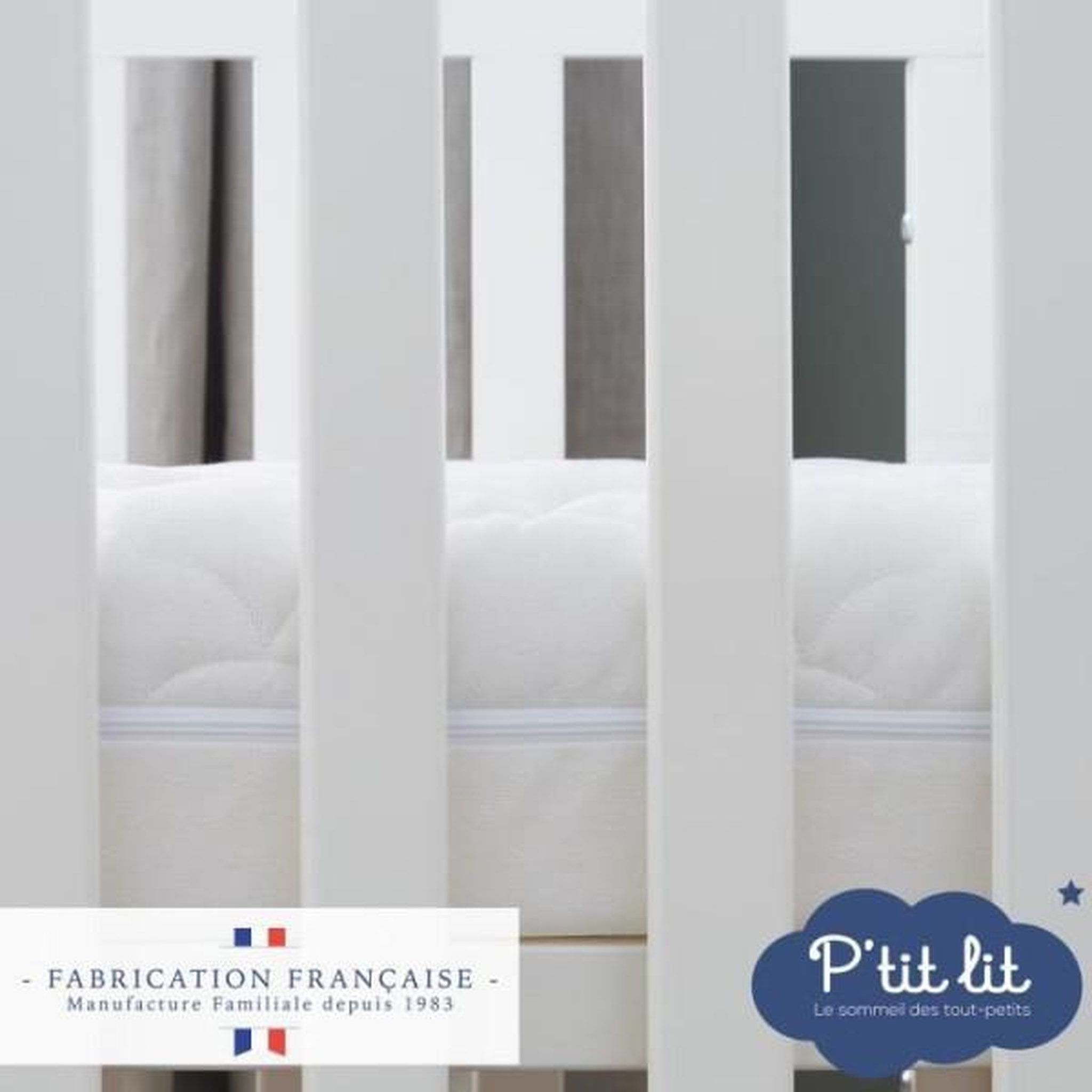 Voir la diapositive 3 : P'TIT LIT Matelas Bébé Climatisé - 60x120x10 cm - Reversible - Déhoussable - Anti Acarien - Fabrication Française