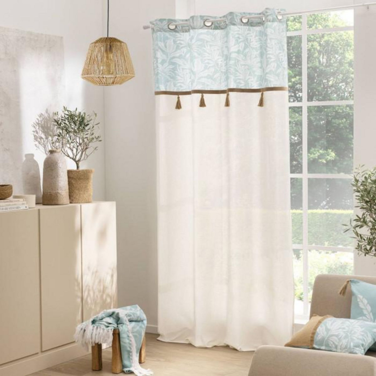 Paris Prix Rideau à Œillets Avec Pompons  Hera  140x240cm Menthe