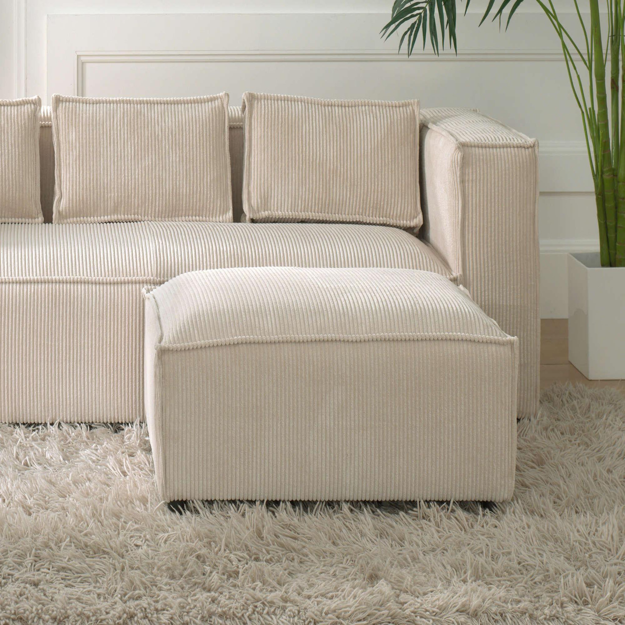 Voir la diapositive 2 : BEST MOBILIER Stella - pouf en velours côtelé - style contemporain