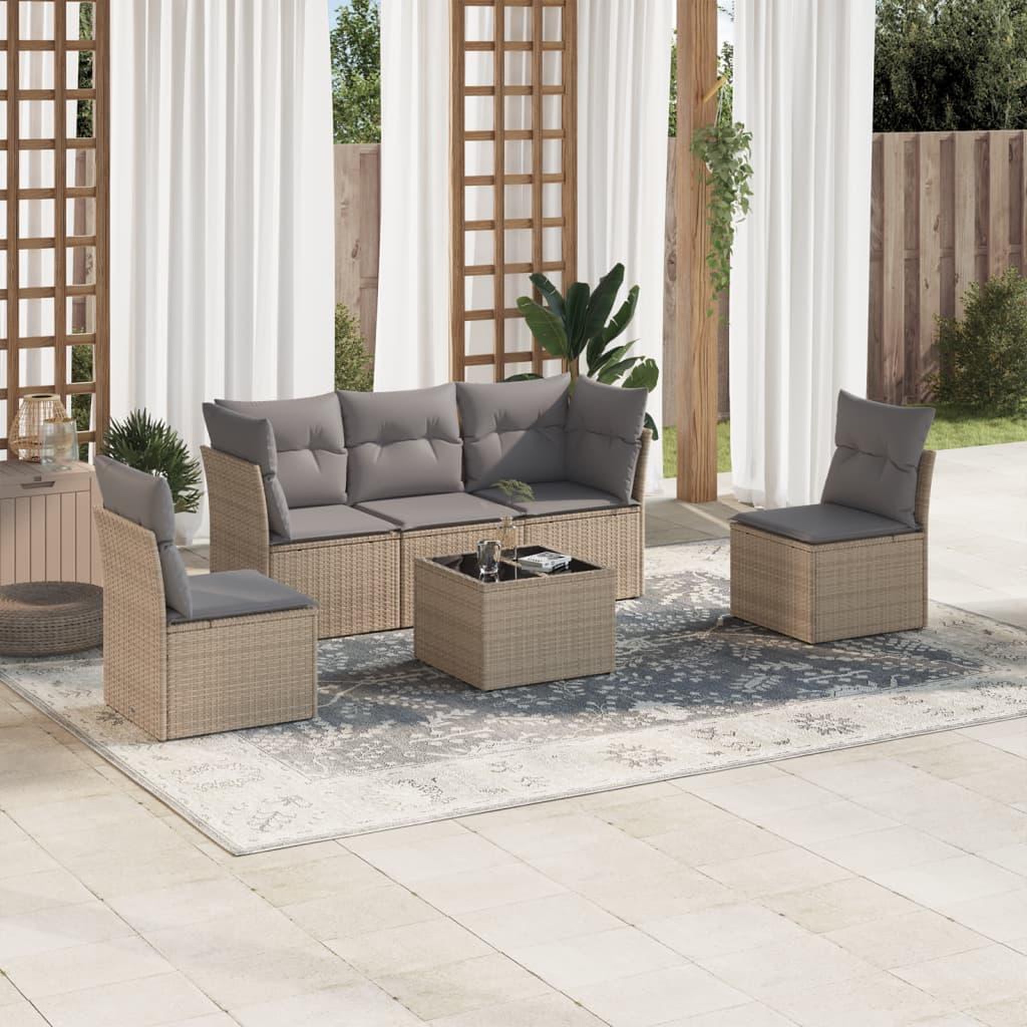 VIDAXL Salon de jardin avec coussins 6 pcs beige resine tressee