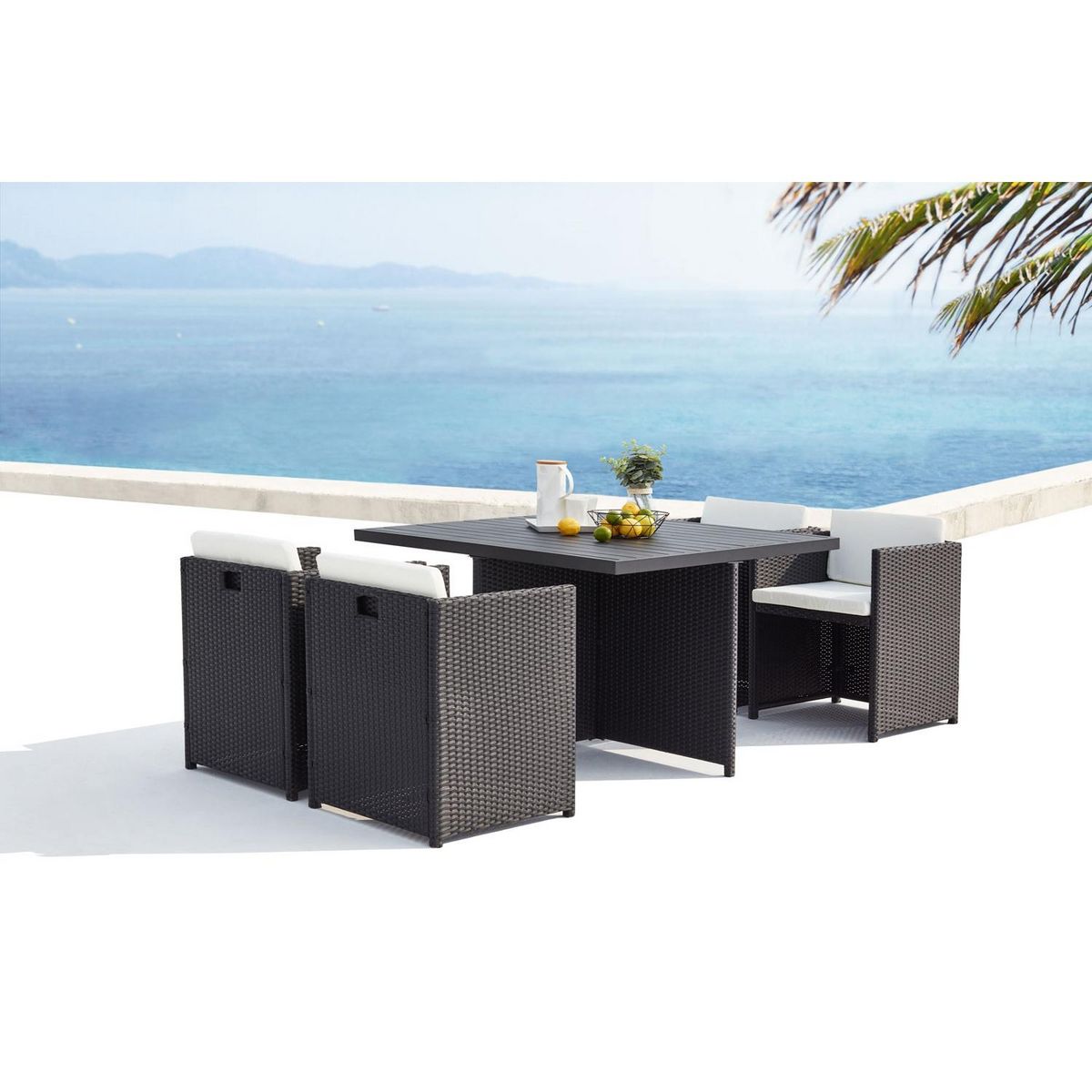 CONCEPT USINE Table et chaise 4 places encastrables alu résine noir-blanc SUNSET