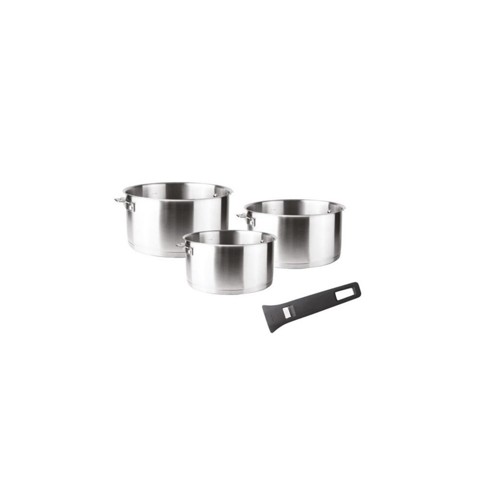 Voir la diapositive 4 : Lacor Set 3 casseroles inox 16 / 18 / 20 cm + poignée - 56610