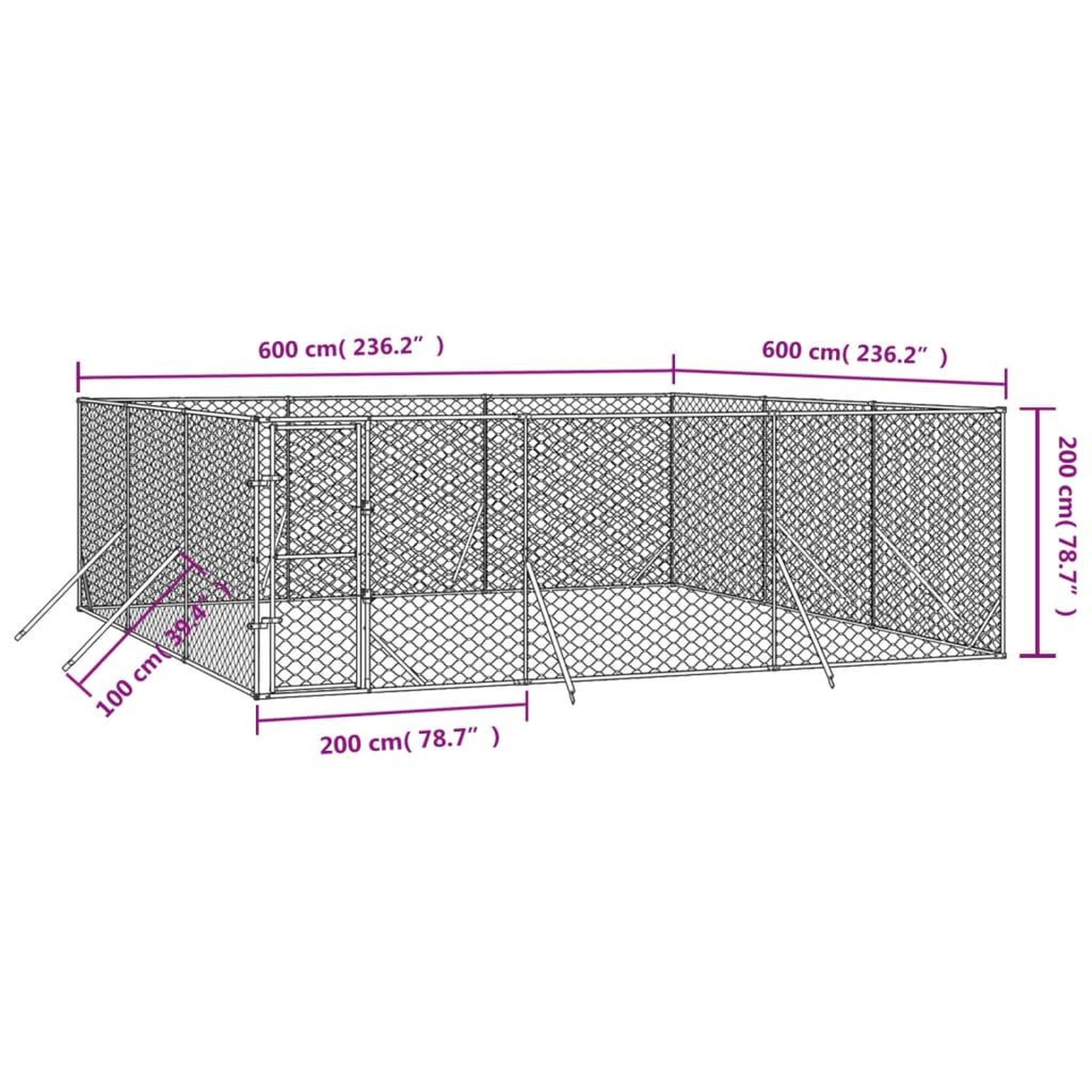 Voir la diapositive 4 : VIDAXL Chenil d'exterieur pour chiens argente 6x6x2 m acier galvanise