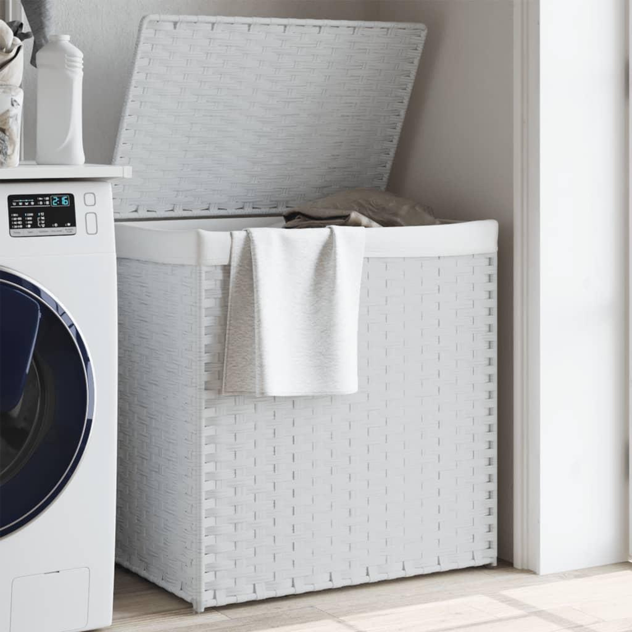VIDAXL Panier a linge avec 2 sections blanc 53x35x57 cm resine tressee