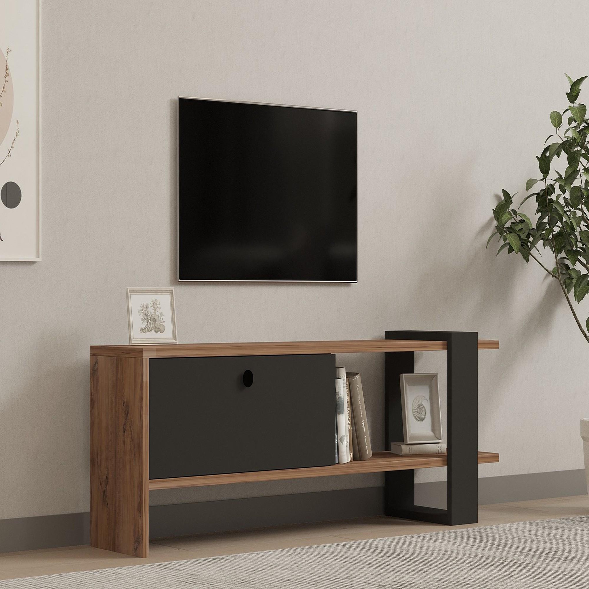 Voir la diapositive 2 : Habitat et Jardin Meuble tv en bois  ova  - 120 x 25 x 36 cm - chêneanthracite