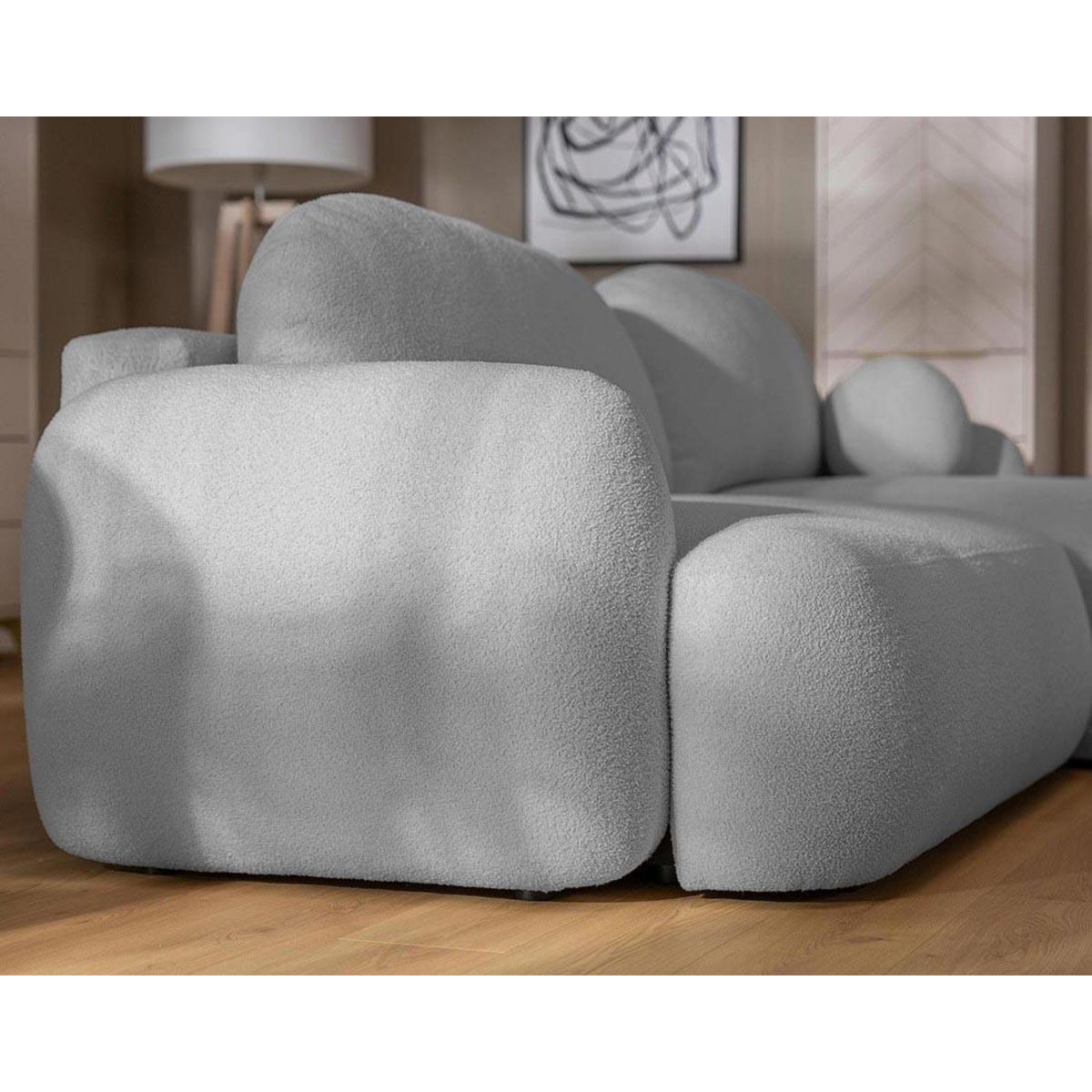 BEST MOBILIER Berenice - canapé d'angle gauche 4 places convertible avec coffre en tissu bouclette