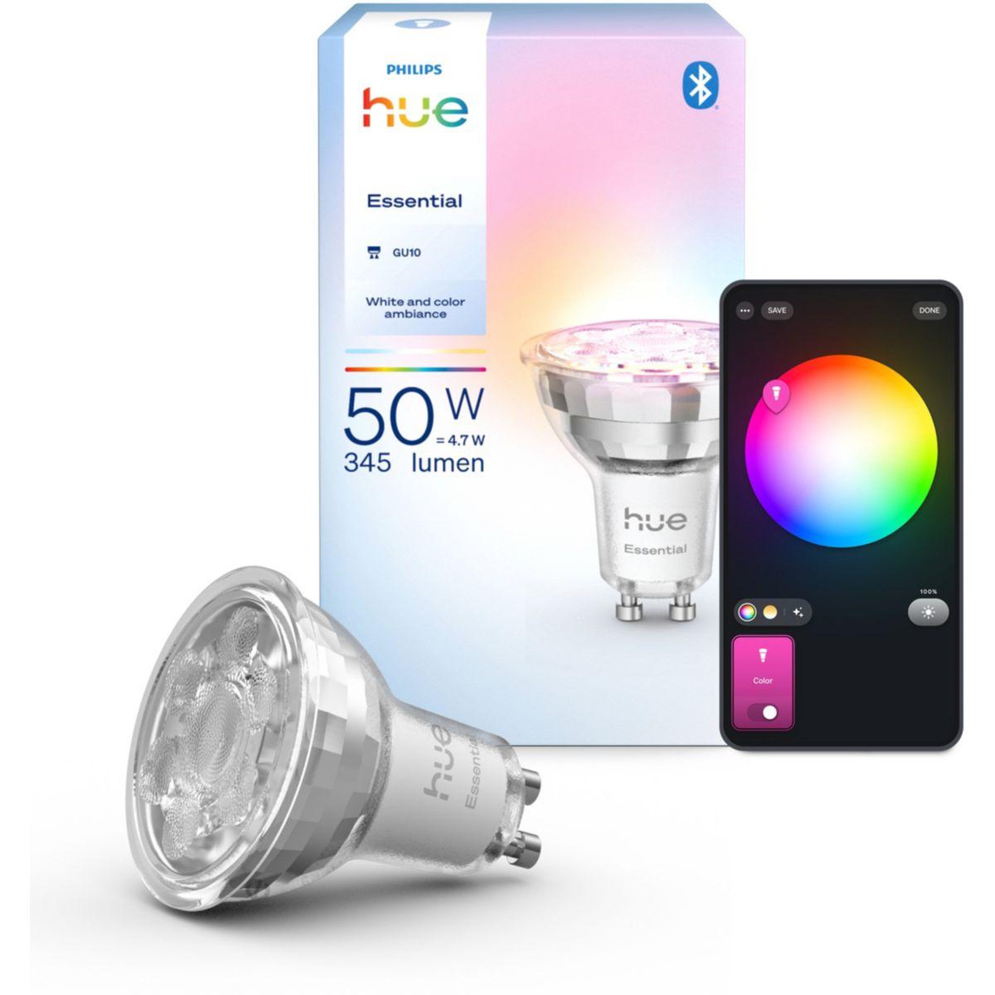 Voir la diapositive 2 : PHILIPS HUE Ampoule LED connectée Essential GU10 White&Color Ambiance