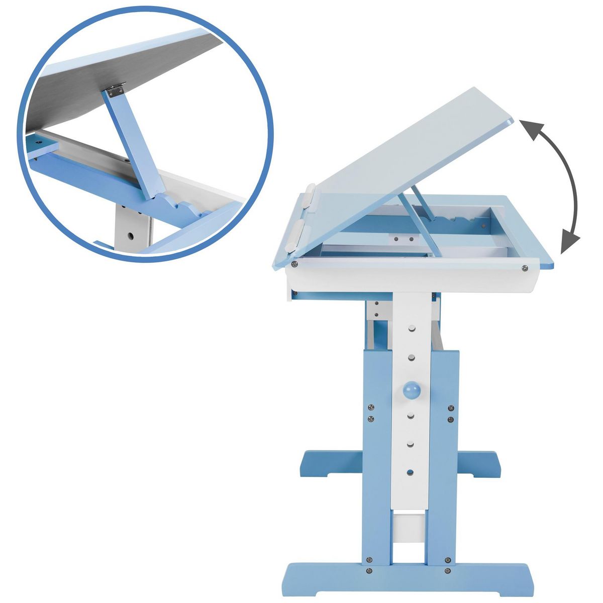 tectake Bureau réglable en hauteur et inclinable avec caisson de bureau à roulettes