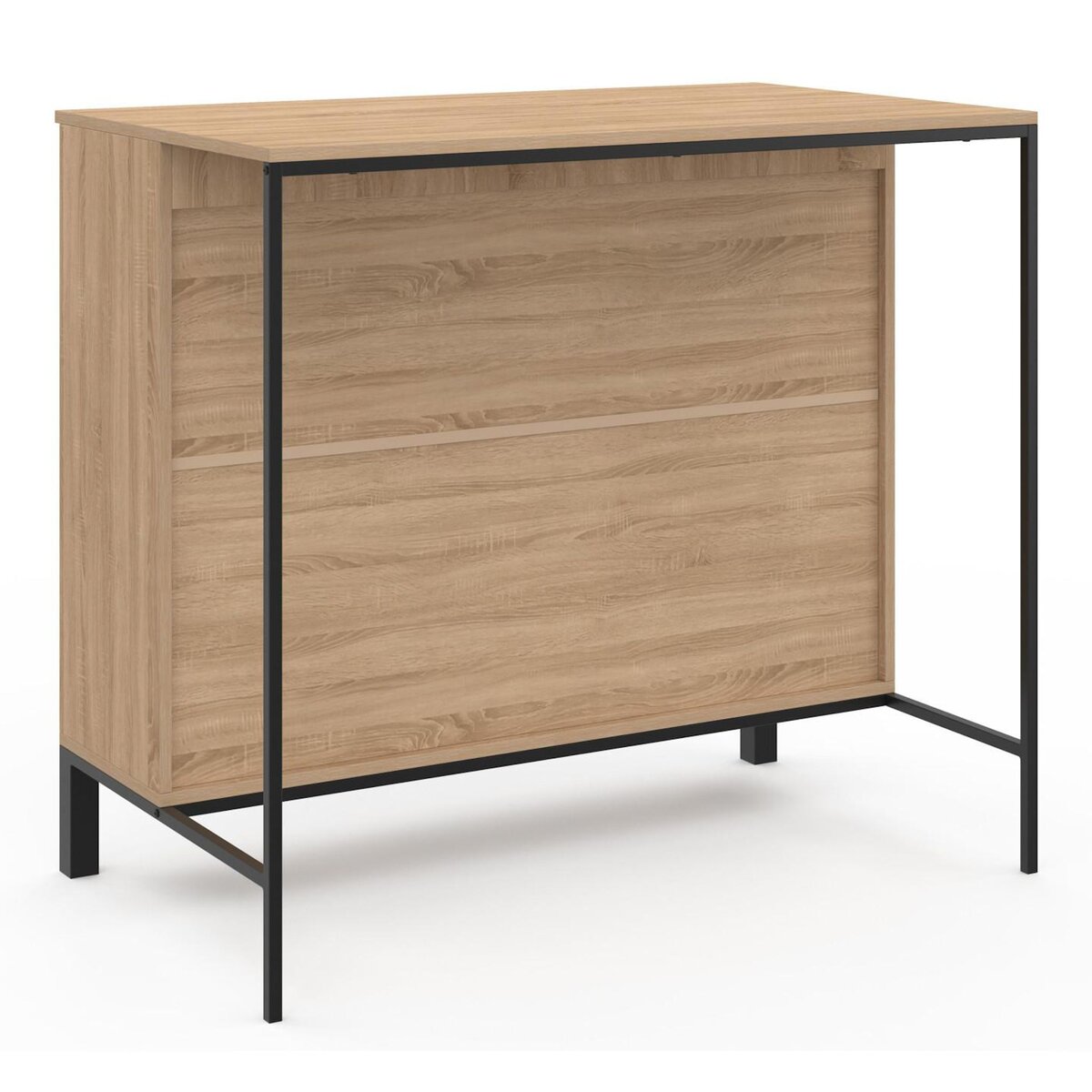 ID MARKET Table de bar îlot CINA 100 cm bois noir et plateau façon hêtre