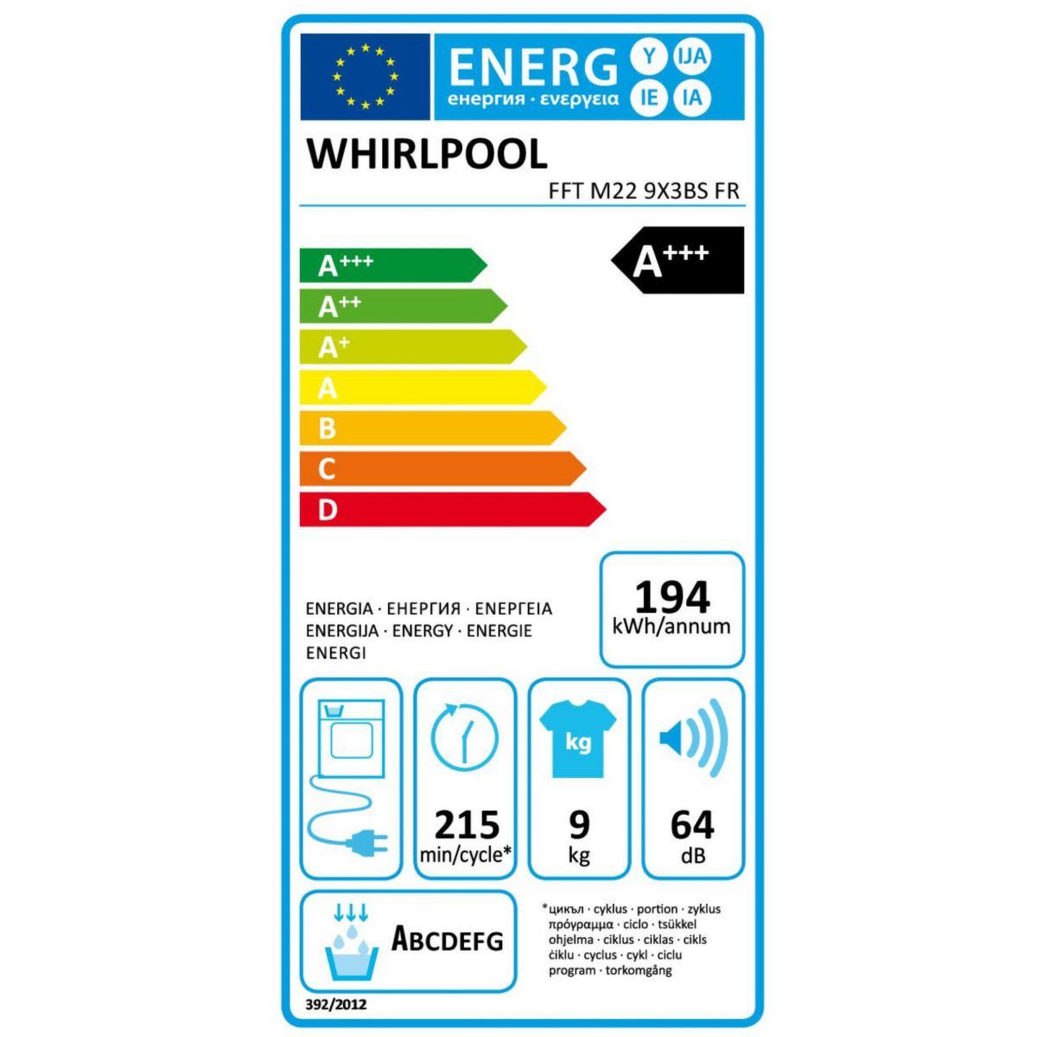 Voir la diapositive 6 : Whirlpool Sèche linge pompe à chaleur FFTM229X3BSFR