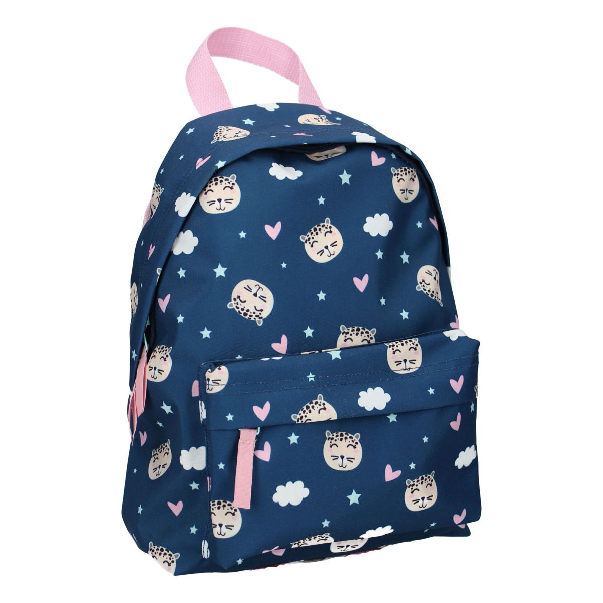 Sac maternelle avec pochette avant bleu motifs léopards