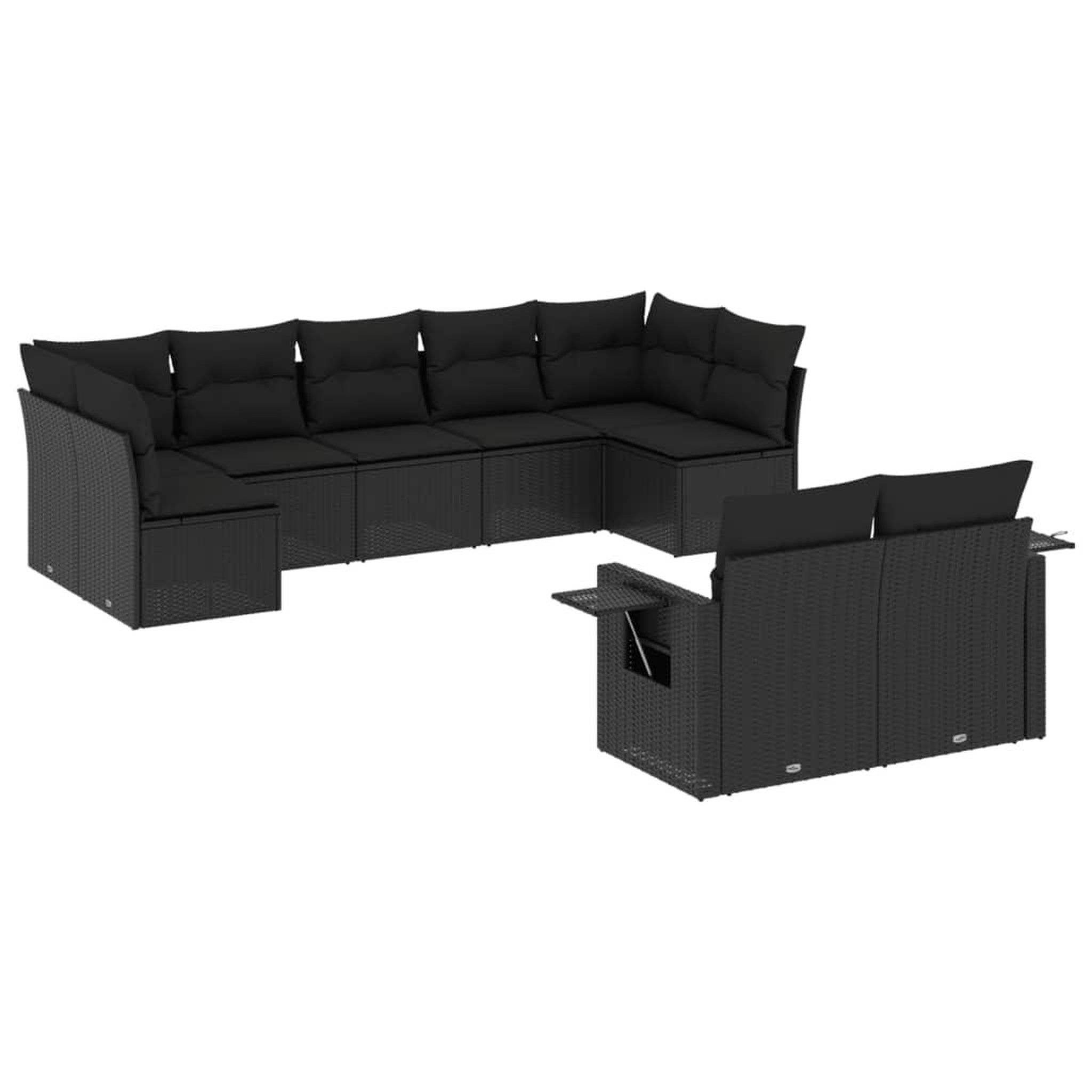 Voir la diapositive 2 : VIDAXL Salon de jardin 9 pcs avec coussins noir resine tressee