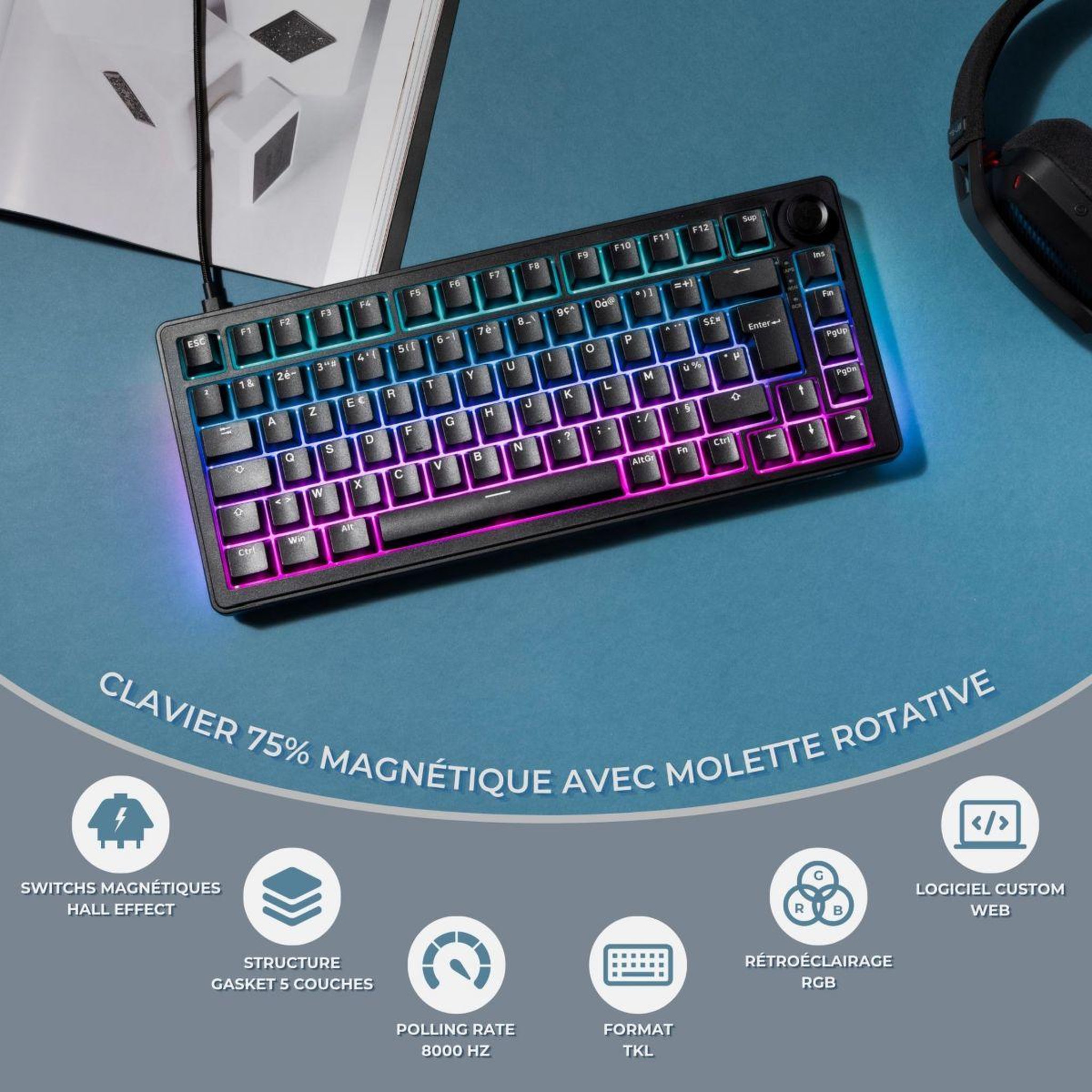Voir la diapositive 3 : THE G-LAB Clavier gamer keyz elite 300 he b magnetique