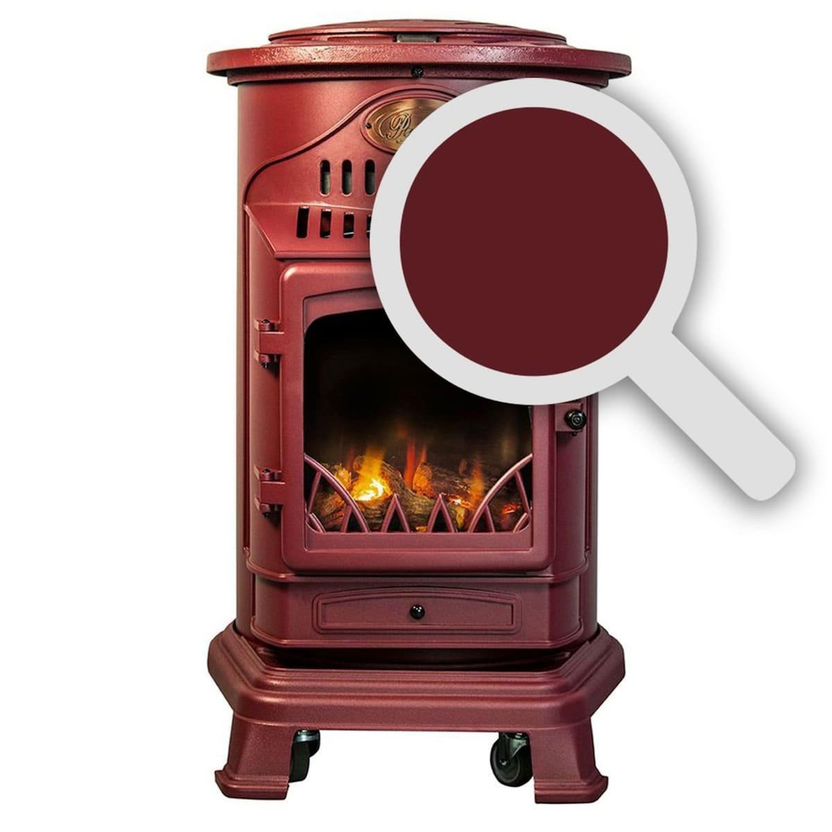 UNIVERSAL Poele à gaz 3,4 KW Rouge Effet poêle à bois Fonte véritable + Tuyau gaz + détendeur butane Provence UNIVERSAL
