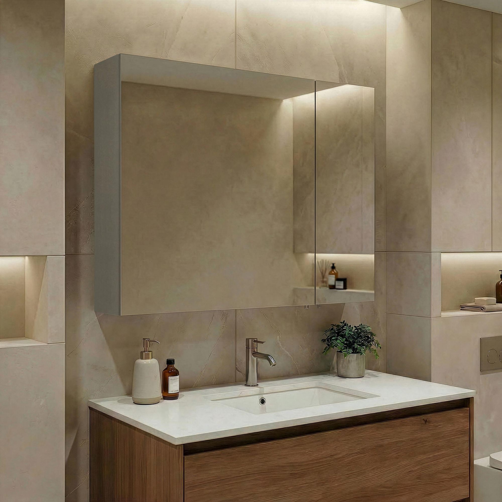 Voir la diapositive 2 : Habitat et Jardin Meuble Salle de Bain avec Miroir  Bari 80  - 75 x 16 x 66 cm - Matte Cashmere