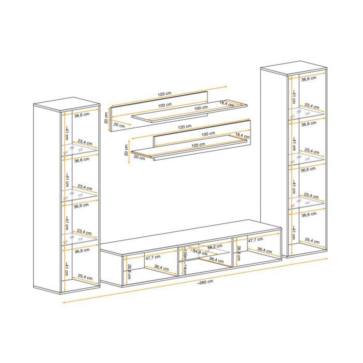 Paris Prix Meuble TV Mural Design  Fly XIX  260cm Blanc