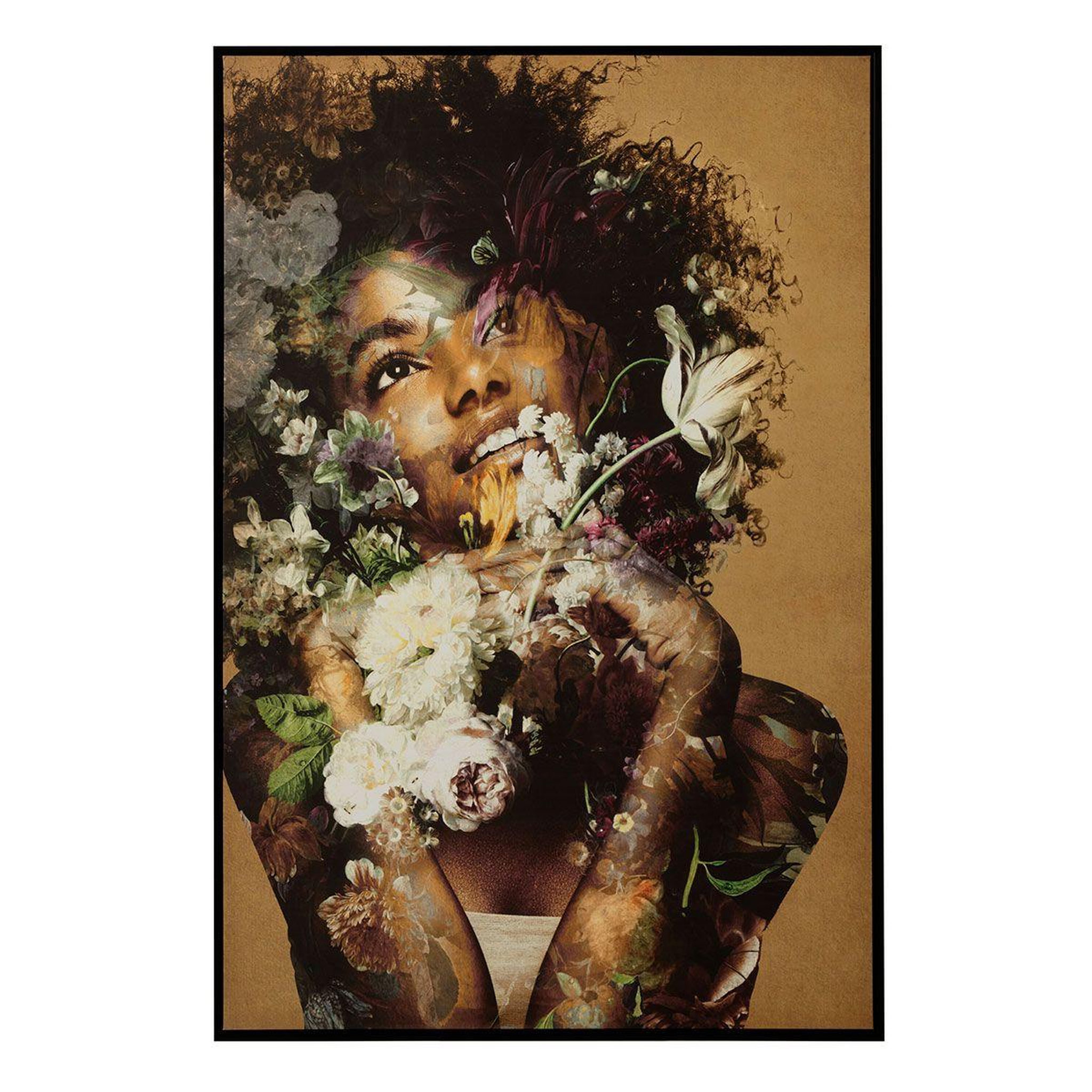 J-LINE Tableau déco  femme avec fleurs  83x123cm multicolore