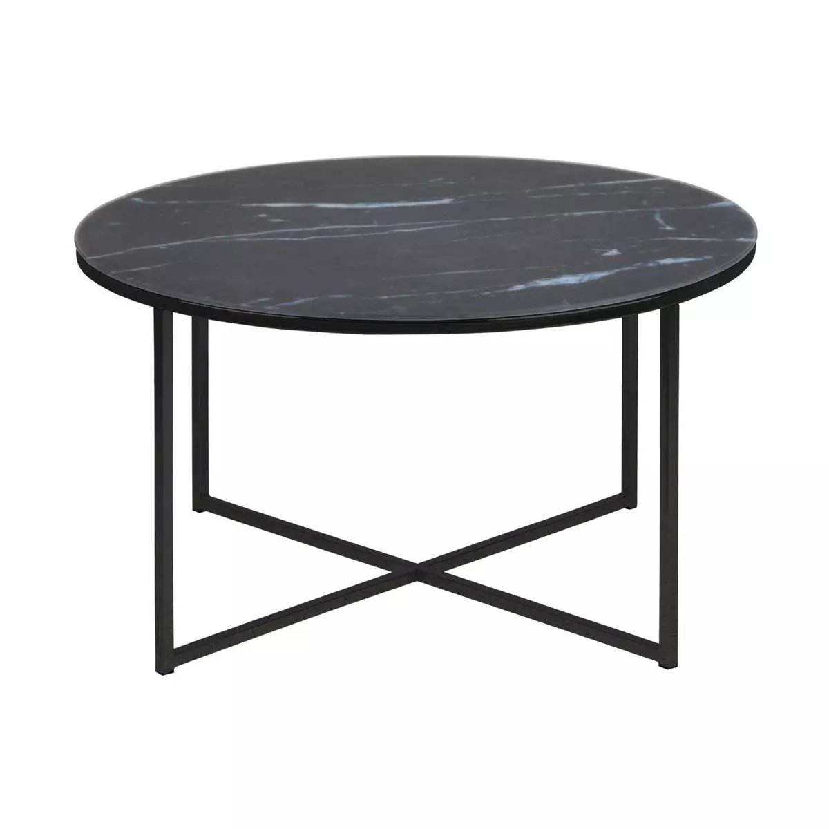 TOILINUX Table basse ronde effet marbre en verre et métal - L.80 cm x H. 45 cm - Noir