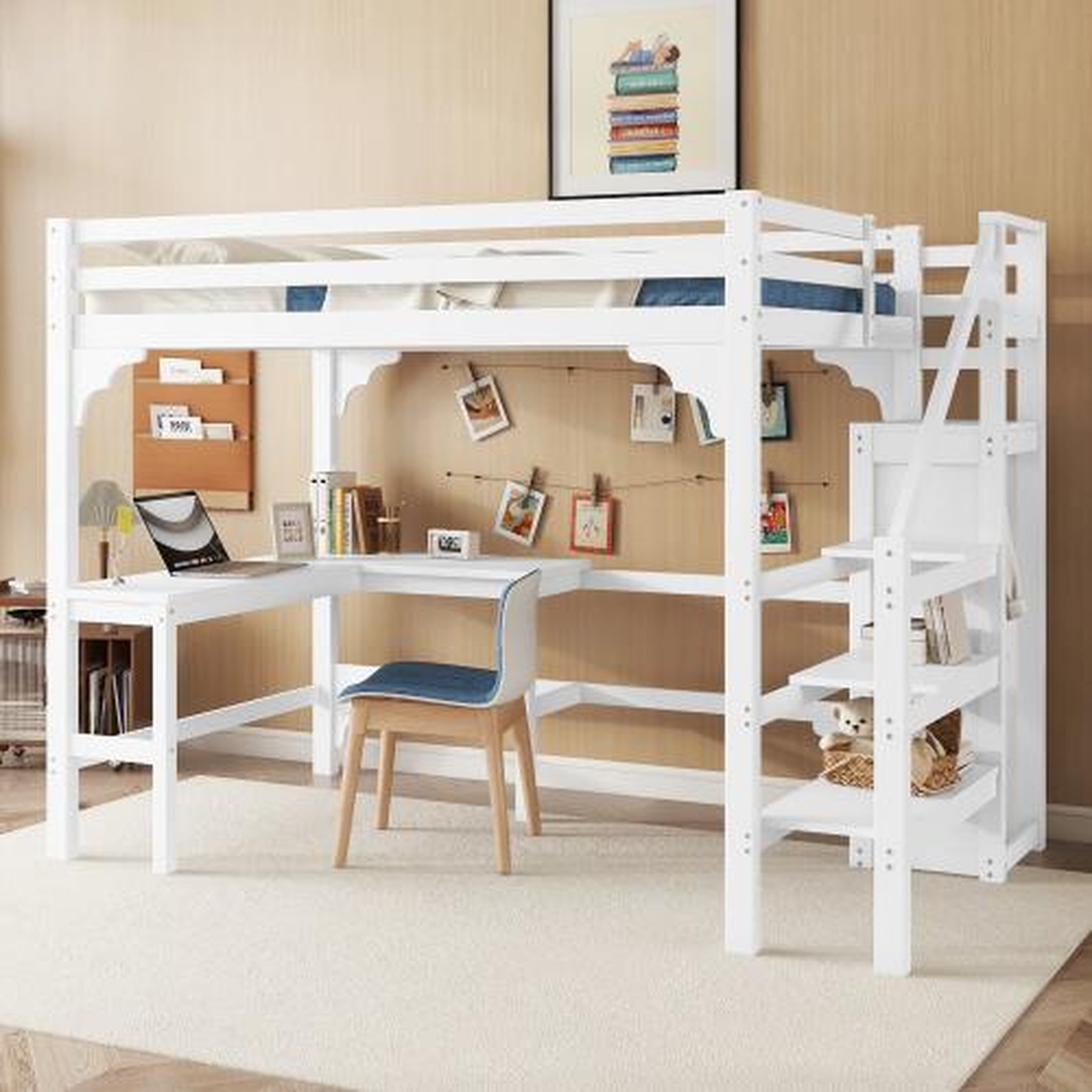 Voir la diapositive 4 : MERAX Lit mezzanine 140x200 cm coloris blanc pin