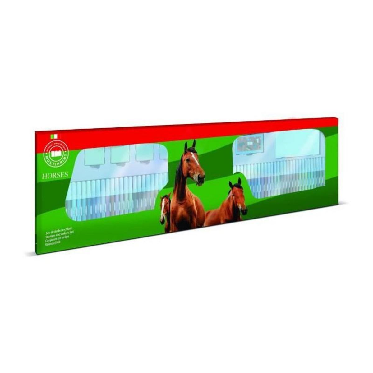 Multiprint Coffret coloriage - MULTIPRINT - 18895 - 60 feutres 4 tampons Les Chevaux