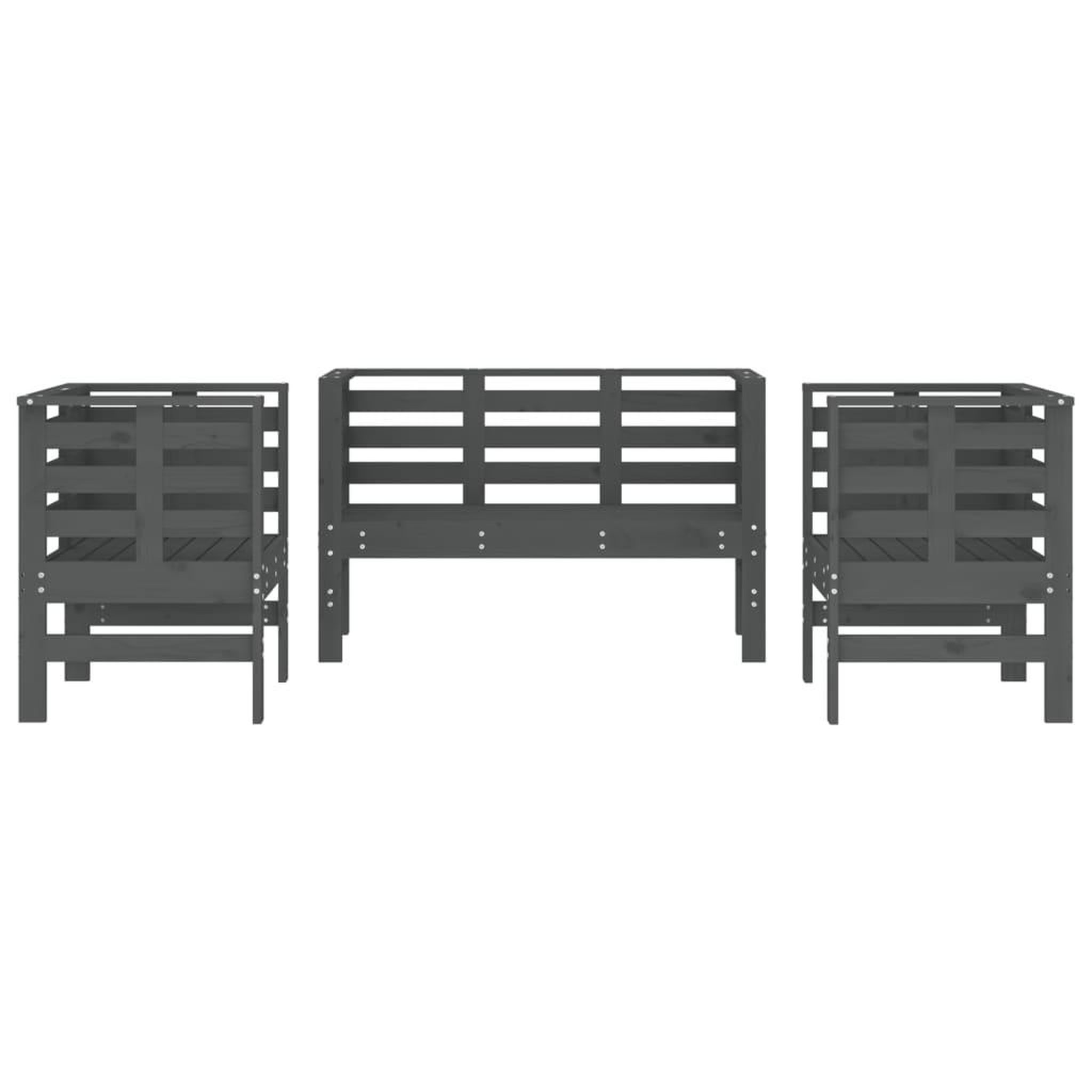 Voir la diapositive 4 : VIDAXL Salon de jardin 3 pcs gris bois massif de pin