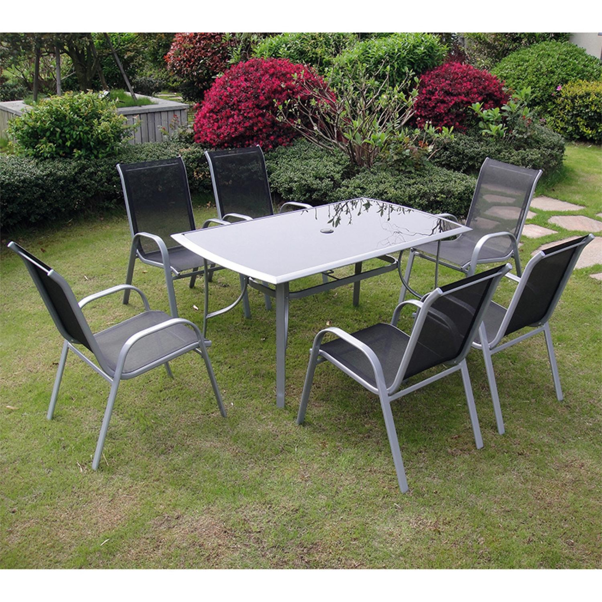 Voir la diapositive 3 : CONCEPT USINE Table de jardin et 6 chaises en aluminium et acier gris alassio