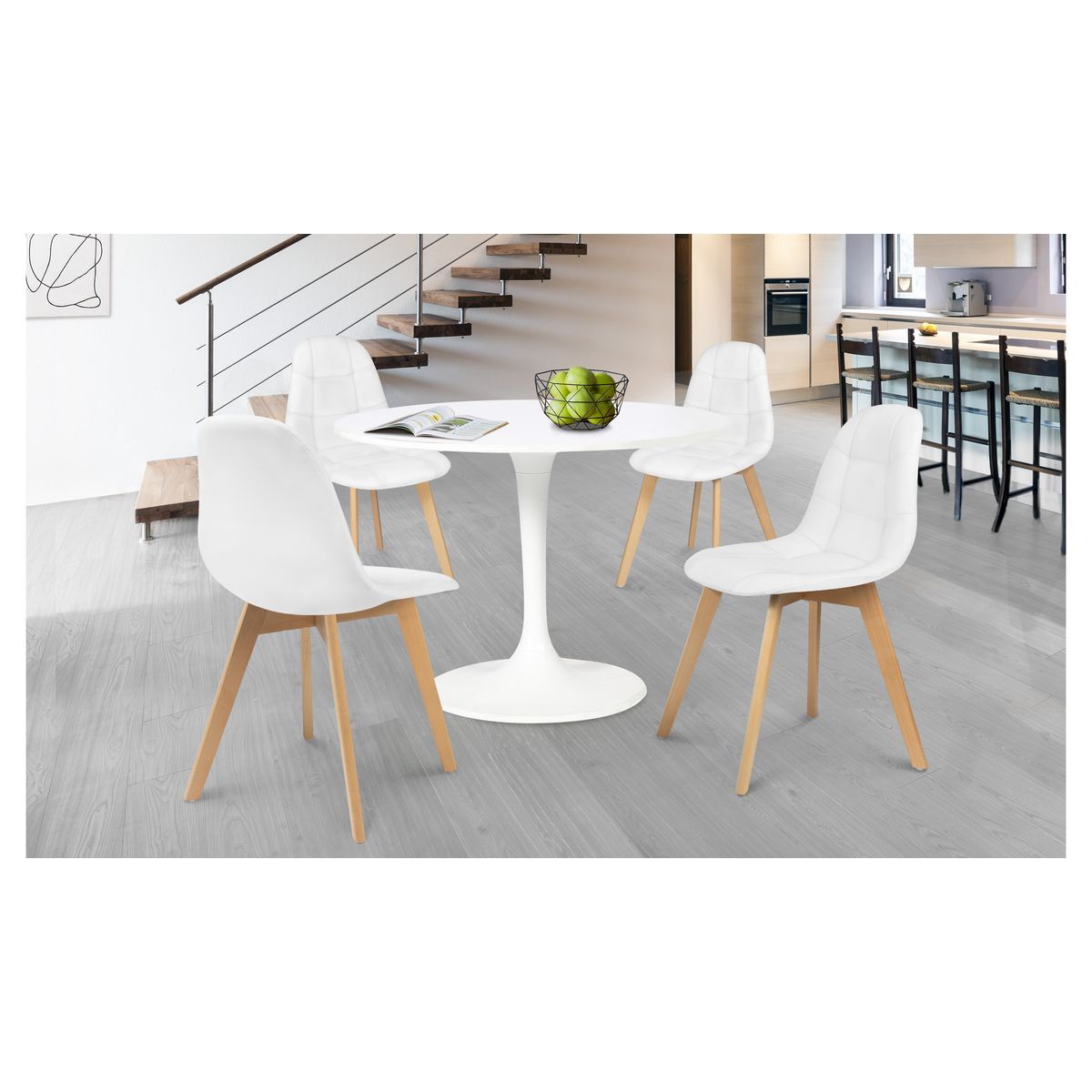 Lot de 4 chaises assise PU pieds bois massif CARLA
